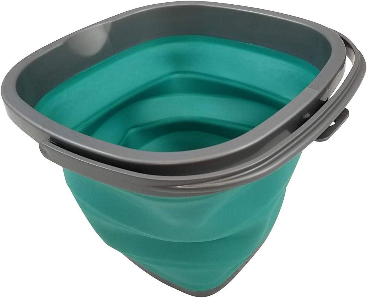 imageHOMZ 2211048DC12 Store N StowTM 10 Liter Square Bucket with Handle Grey and Teal Collapsible StorageSet of 1