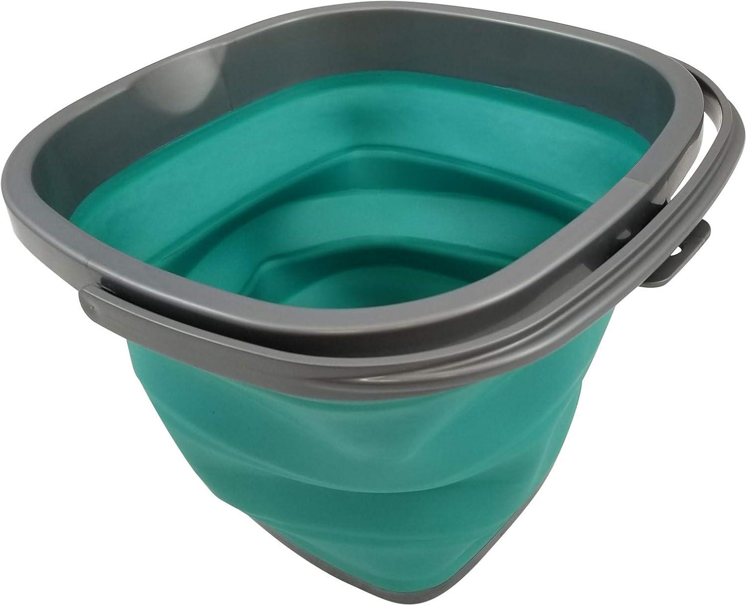 imageHOMZ 2211048DC12 Store N StowTM 10 Liter Square Bucket with Handle Grey and Teal Collapsible StorageSet of 1