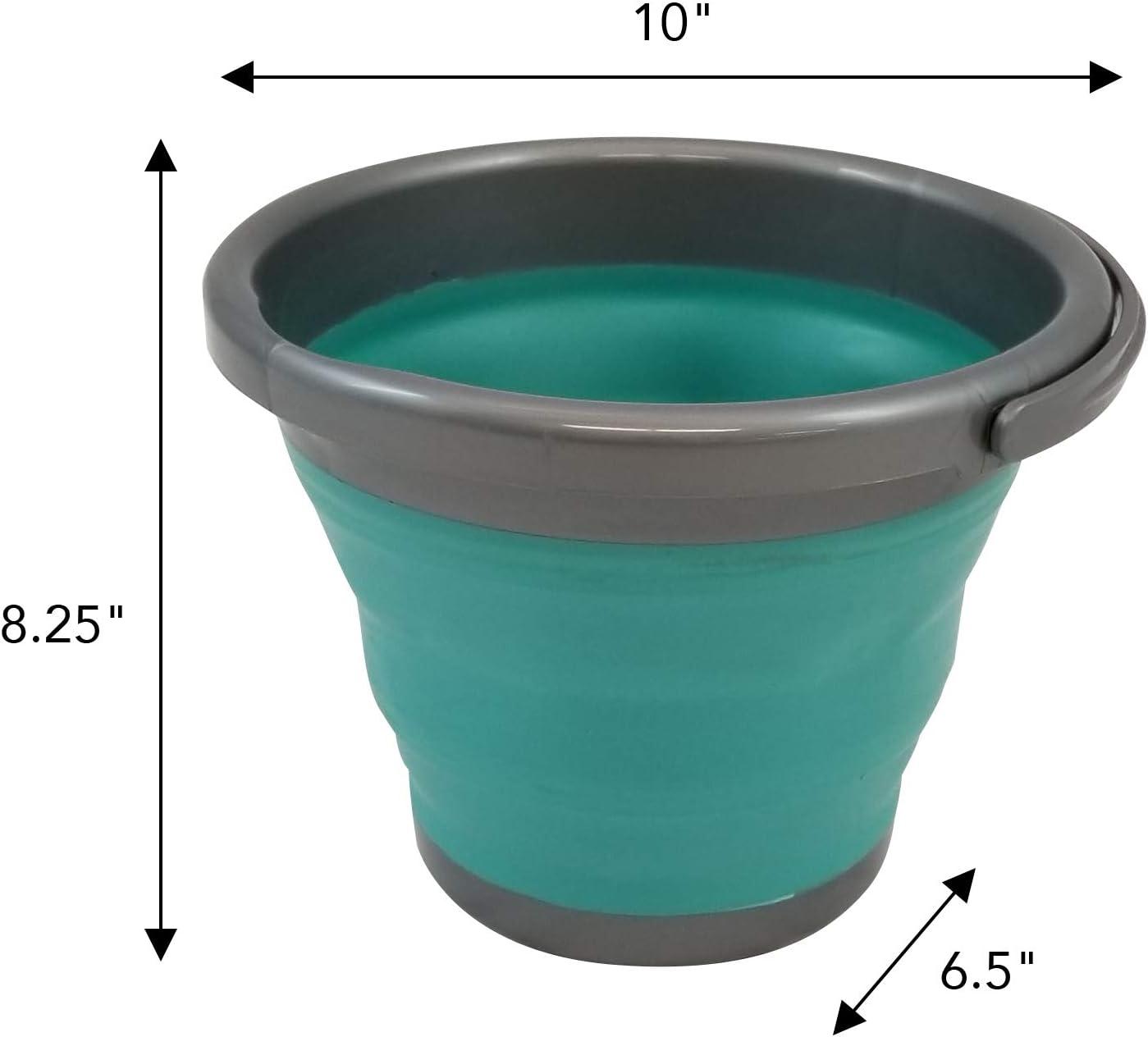 imageHOMZ 2211048DC12 Store N StowTM 10 Liter Square Bucket with Handle Grey and Teal Collapsible StorageSet of 1