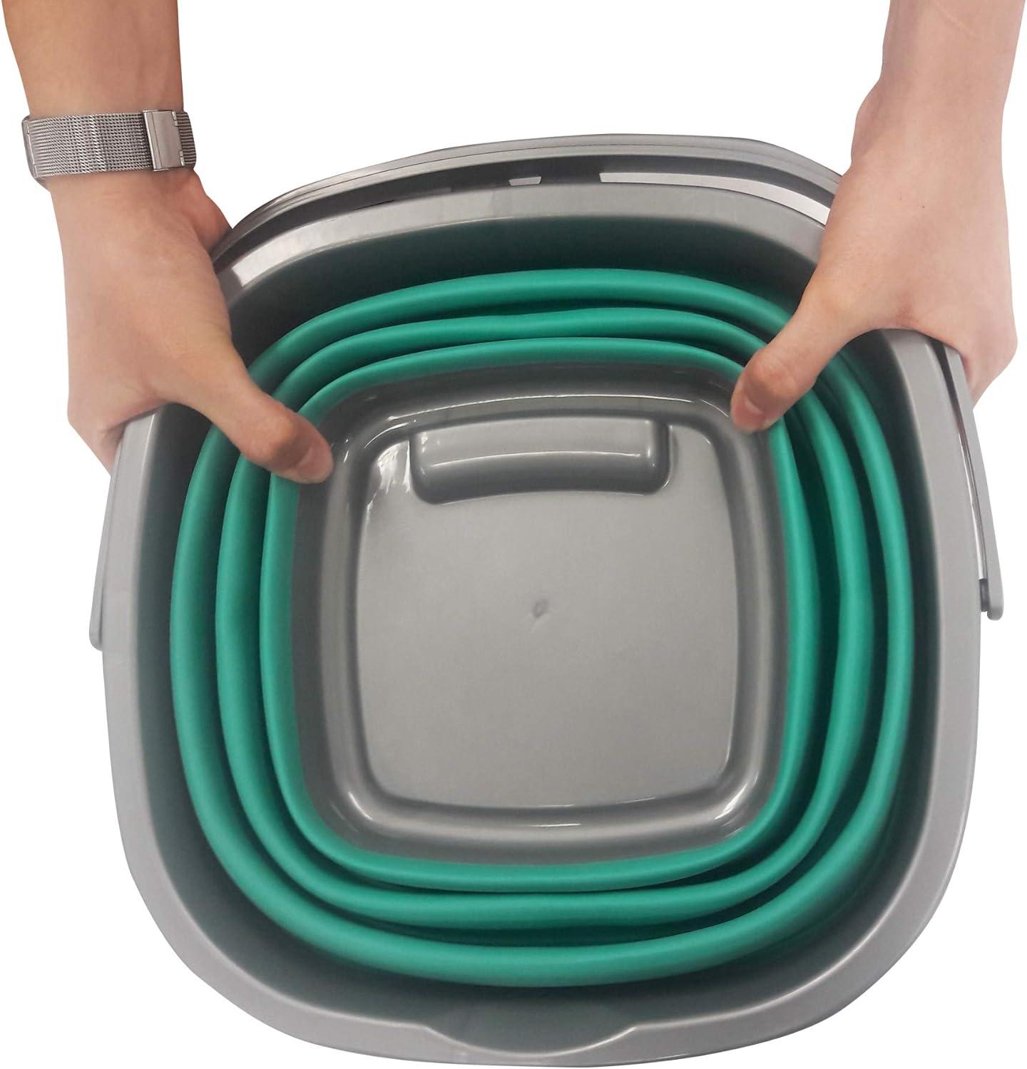 imageHOMZ 2211048DC12 Store N StowTM 10 Liter Square Bucket with Handle Grey and Teal Collapsible StorageSet of 1