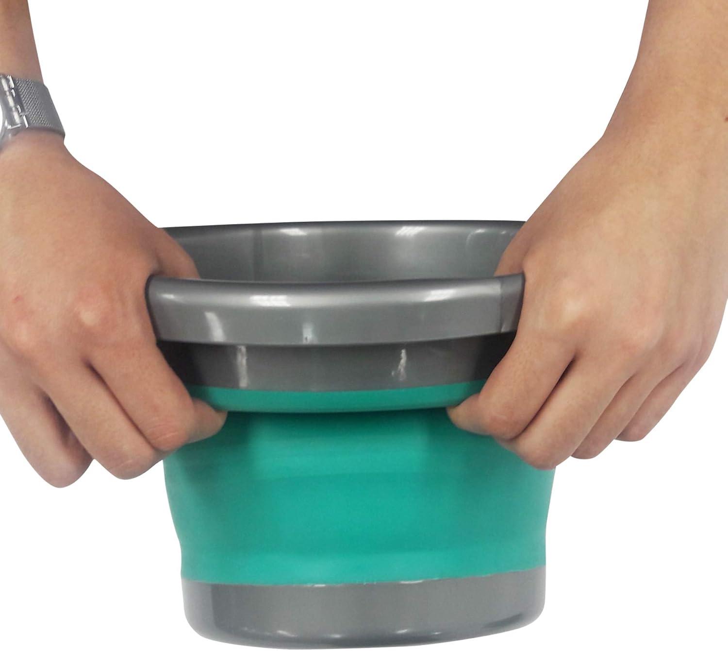 imageHOMZ 2211048DC12 Store N StowTM 10 Liter Square Bucket with Handle Grey and Teal Collapsible StorageSet of 1