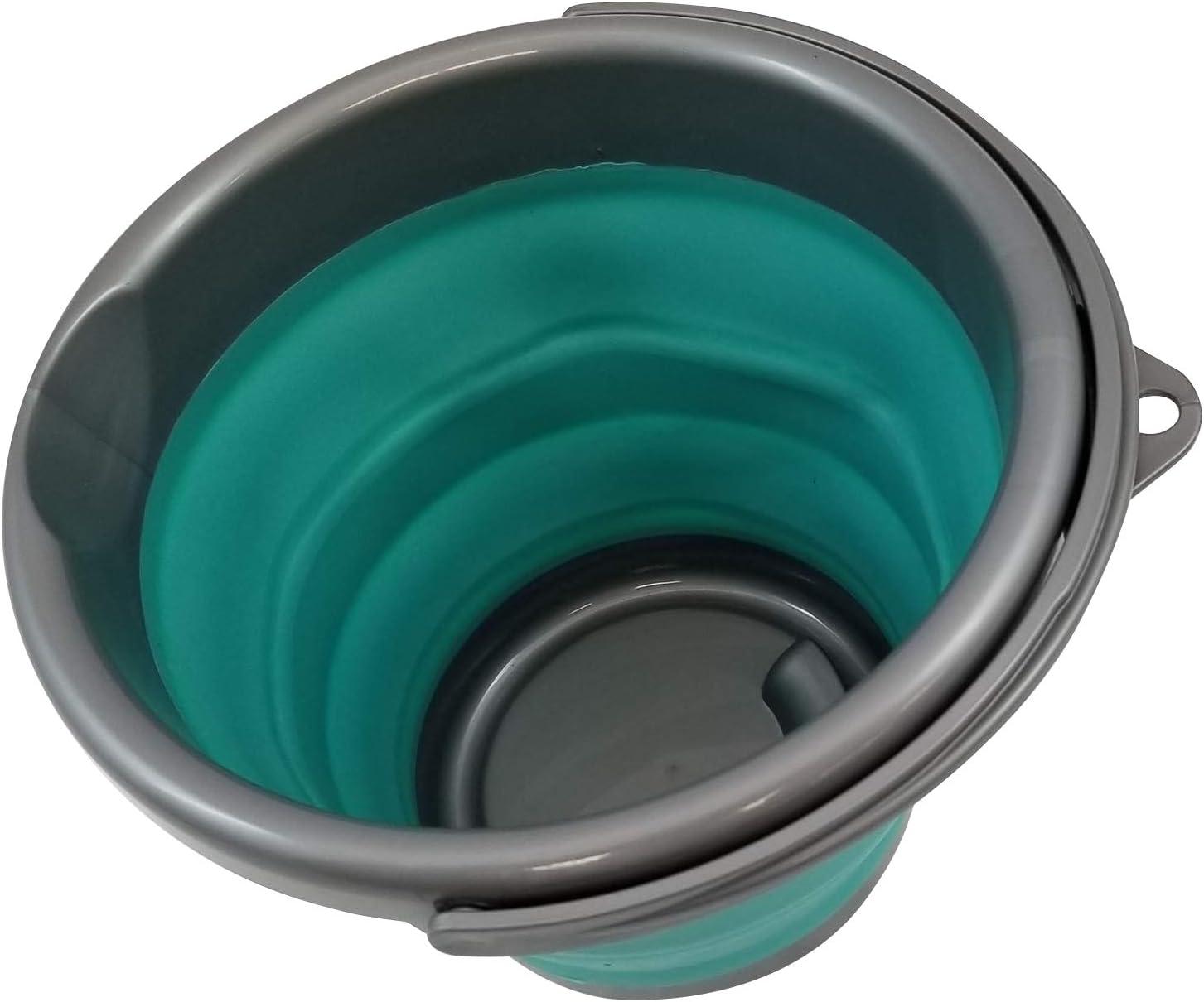 imageHOMZ 2211048DC12 Store N StowTM 10 Liter Square Bucket with Handle Grey and Teal Collapsible StorageSet of 1