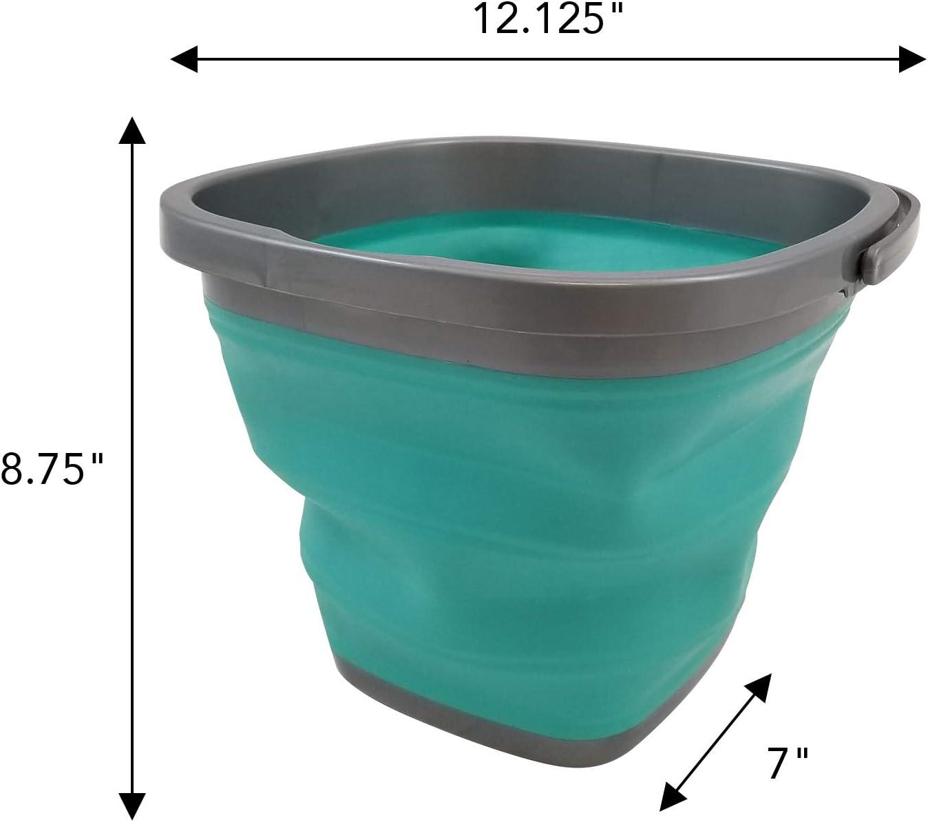 imageHOMZ 2211048DC12 Store N StowTM 10 Liter Square Bucket with Handle Grey and Teal Collapsible StorageSet of 1