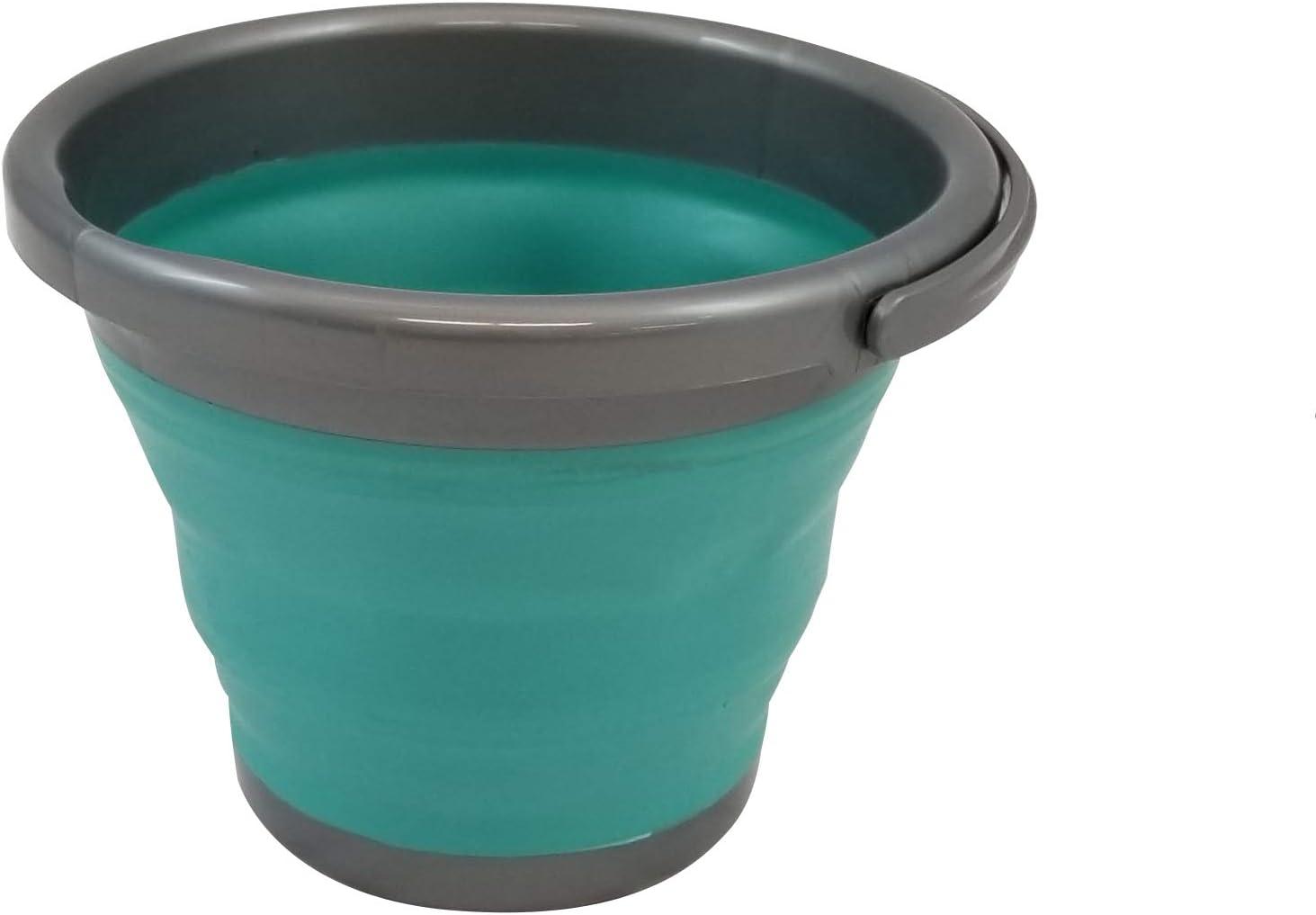 imageHOMZ 2211048DC12 Store N StowTM 10 Liter Square Bucket with Handle Grey and Teal Collapsible StorageSet of 12