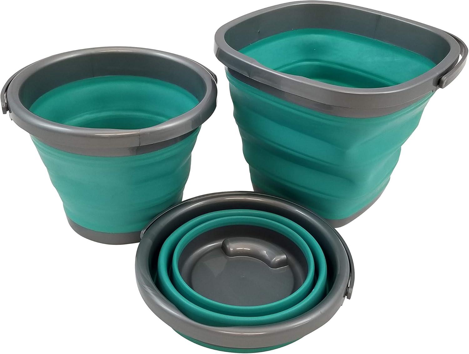 imageHOMZ 2211048DC12 Store N StowTM 10 Liter Square Bucket with Handle Grey and Teal Collapsible StorageSet of 12