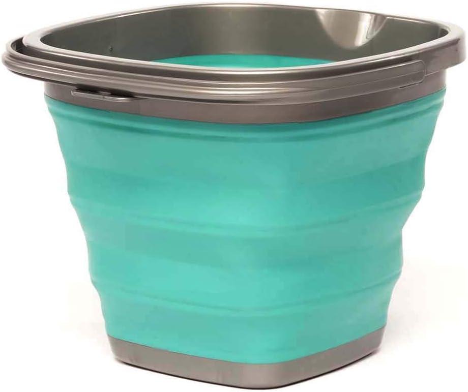 imageHOMZ 2211048DC12 Store N StowTM 10 Liter Square Bucket with Handle Grey and Teal Collapsible StorageSet of 12