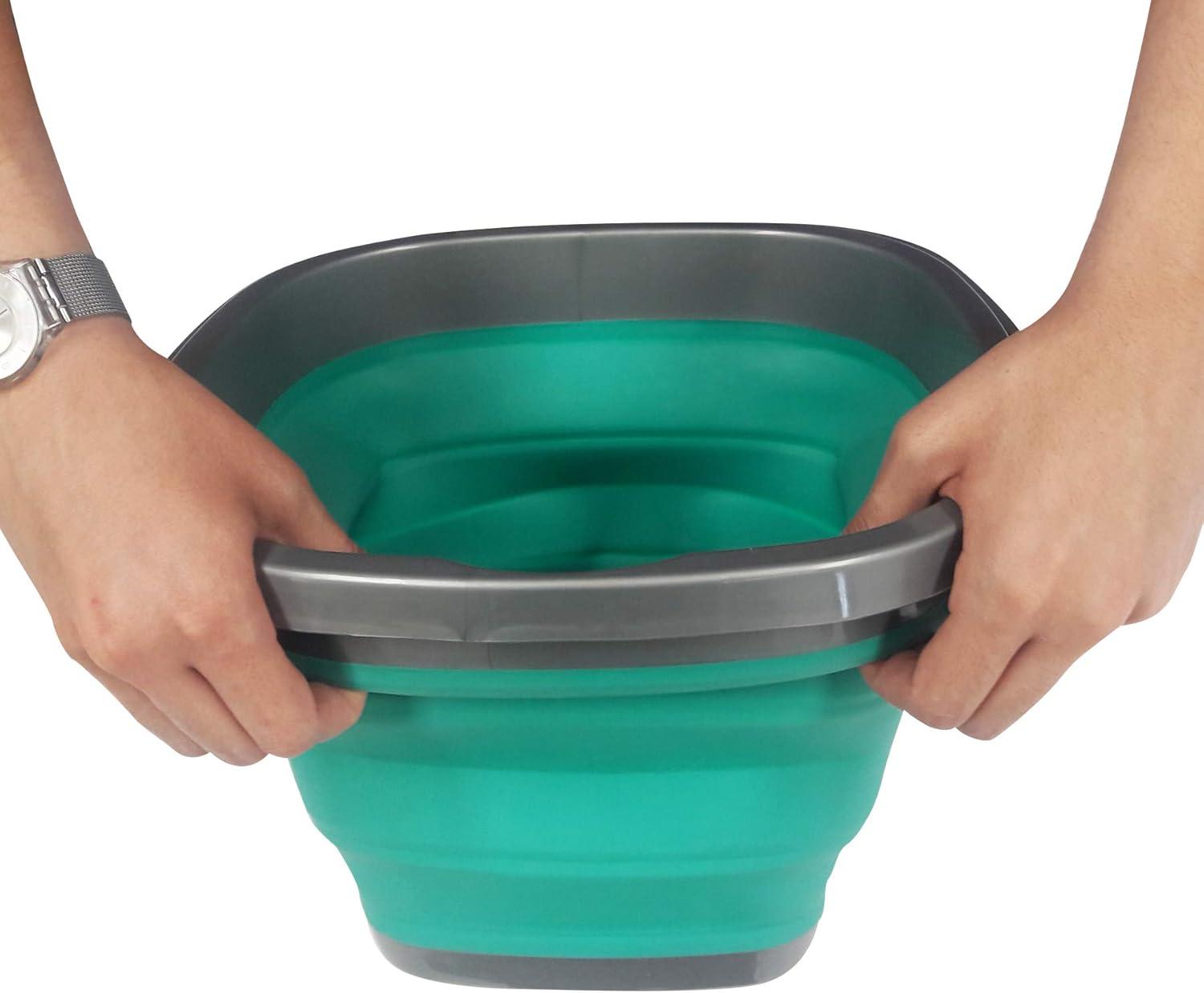 imageHOMZ 2211048DC12 Store N StowTM 10 Liter Square Bucket with Handle Grey and Teal Collapsible StorageSet of 12