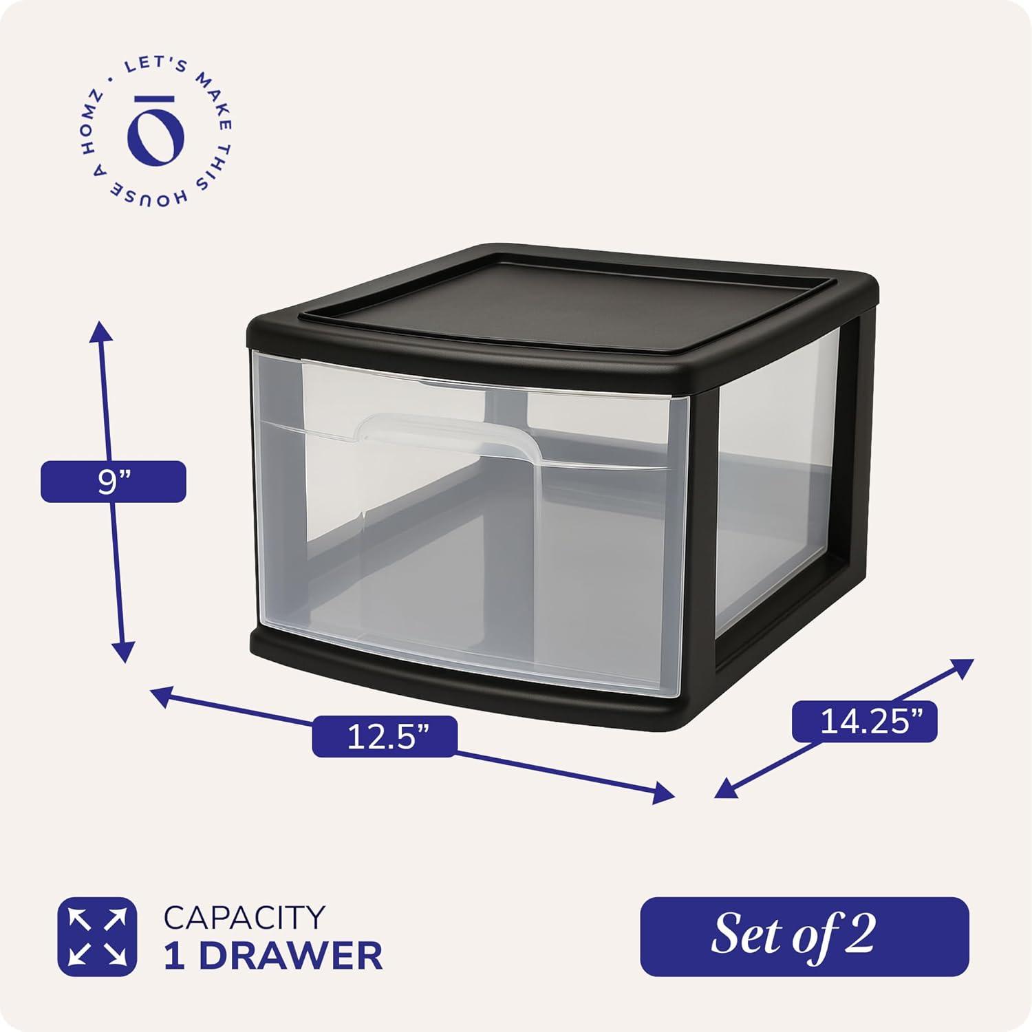 imageHOMZ 2Pack 1Drawer Storage Cart Clear Plastic Container 15quot Wide Body Black Frame  Organizing Drawer Containers for Home Bathroom Bedroom Office and ClassroomBlack frame with clear drawers