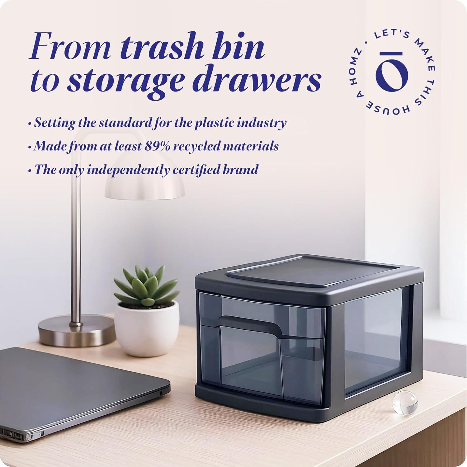imageHOMZ 2Pack 1Drawer Storage Cart Clear Plastic Container 15quot Wide Body Black Frame  Organizing Drawer Containers for Home Bathroom Bedroom Office and ClassroomBlack frame with smoke tint drawers