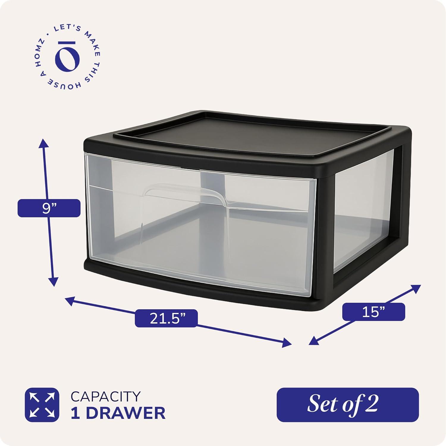 imageHOMZ 2Pack 1Drawer Storage Cart Clear Plastic Container 15quot Wide Body Black Frame  Organizing Drawer Containers for Home Bathroom Bedroom Office and ClassroomBlack frame with clear drawers