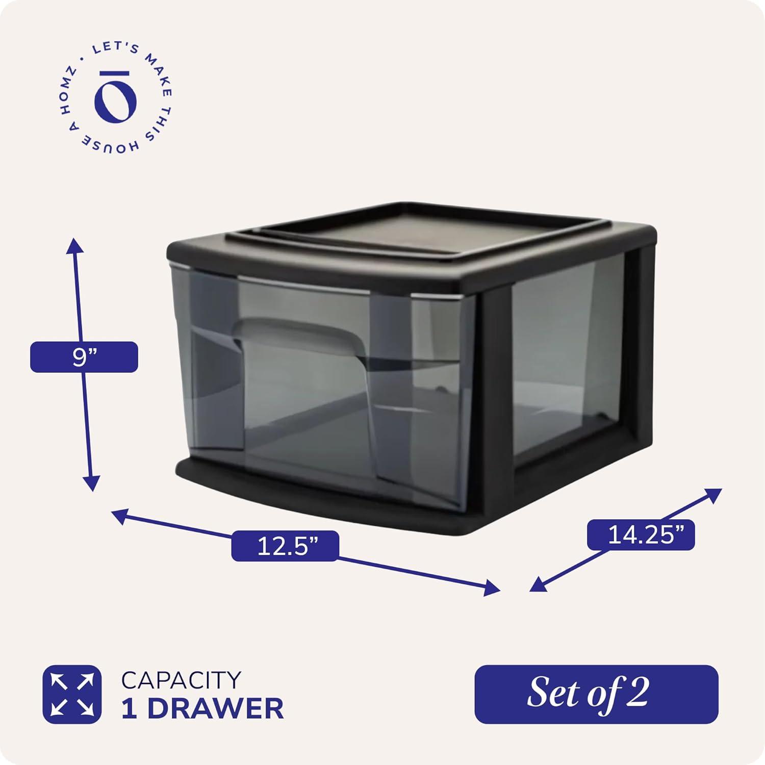 imageHOMZ 2Pack 1Drawer Storage Cart Clear Plastic Container 15quot Wide Body Black Frame  Organizing Drawer Containers for Home Bathroom Bedroom Office and ClassroomBlack frame with smoke tint drawers