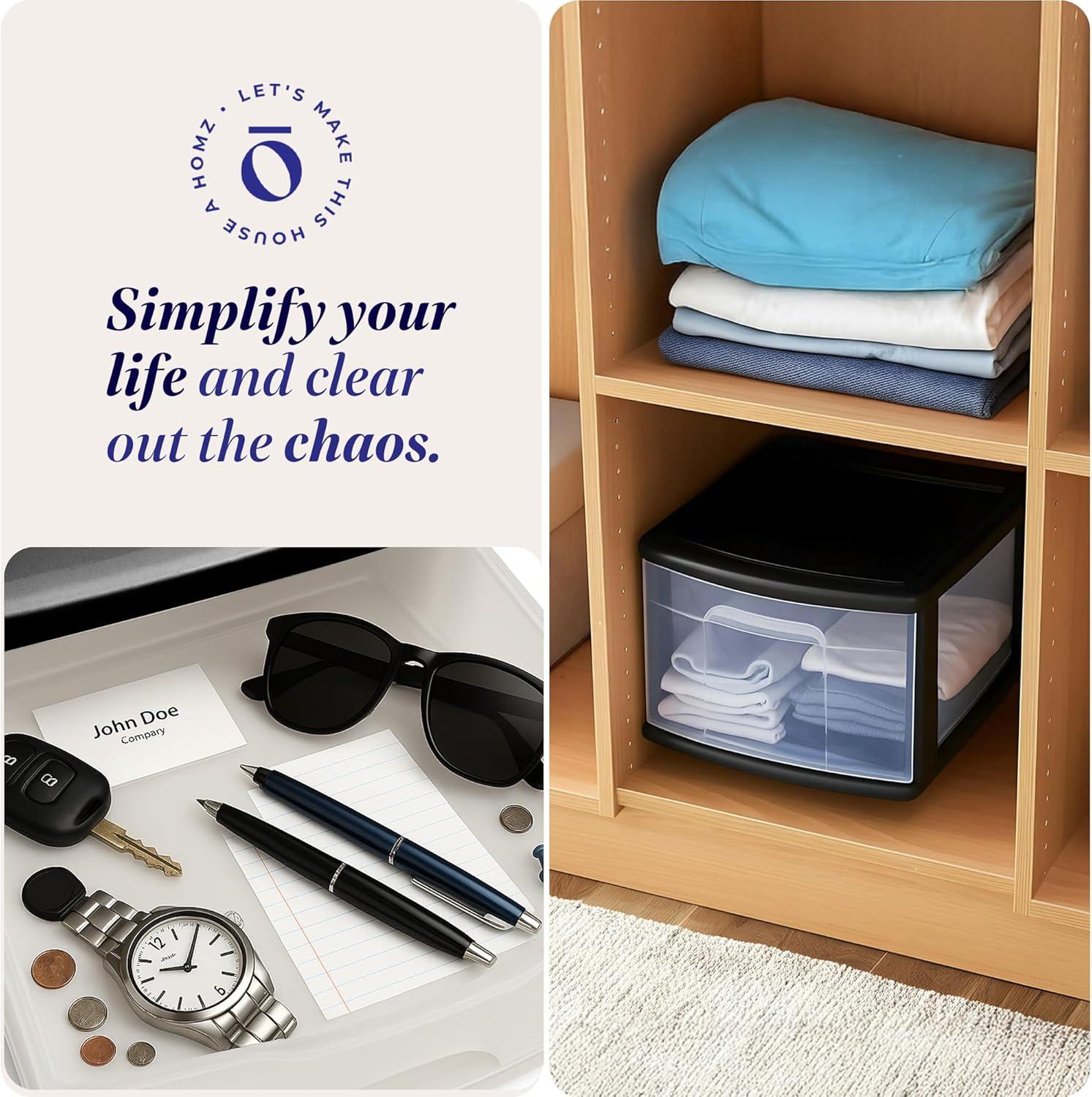 imageHOMZ 2Pack 1Drawer Storage Cart Clear Plastic Container 15quot Wide Body Black Frame  Organizing Drawer Containers for Home Bathroom Bedroom Office and ClassroomBlack frame with clear drawers