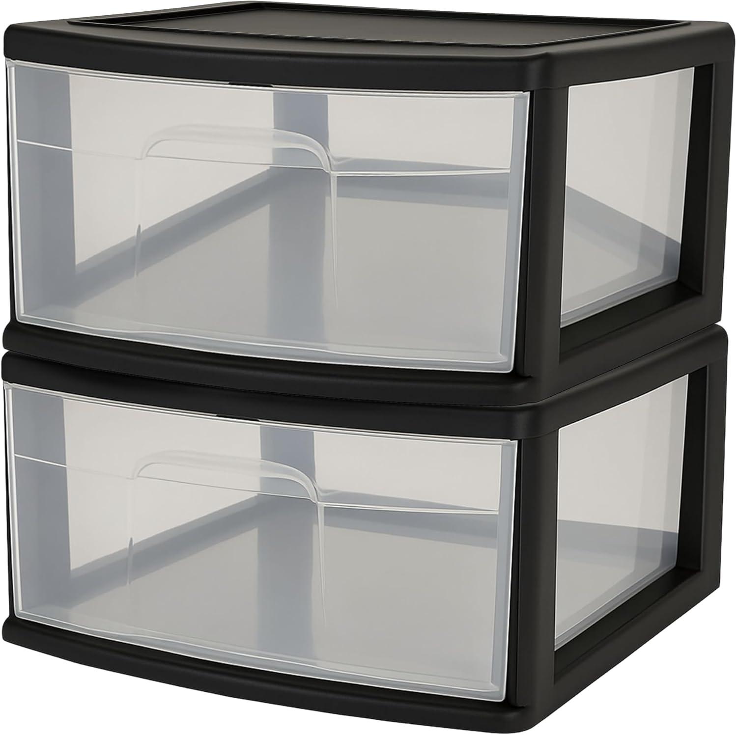 imageHOMZ 2Pack 1Drawer Storage Cart Clear Plastic Container 15quot Wide Body Black Frame  Organizing Drawer Containers for Home Bathroom Bedroom Office and ClassroomBlack frame with clear drawers