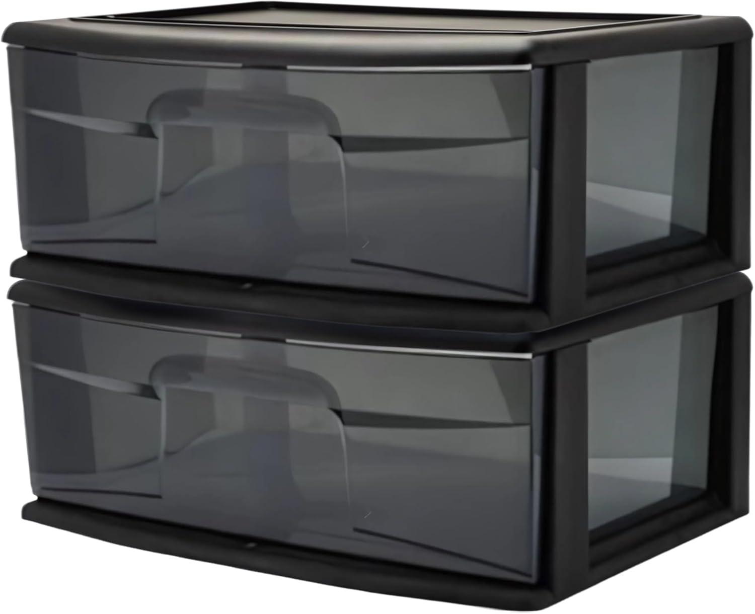 imageHOMZ 2Pack 1Drawer Storage Cart Clear Plastic Container 15quot Wide Body Black Frame  Organizing Drawer Containers for Home Bathroom Bedroom Office and ClassroomBlack frame with smoke tint drawers