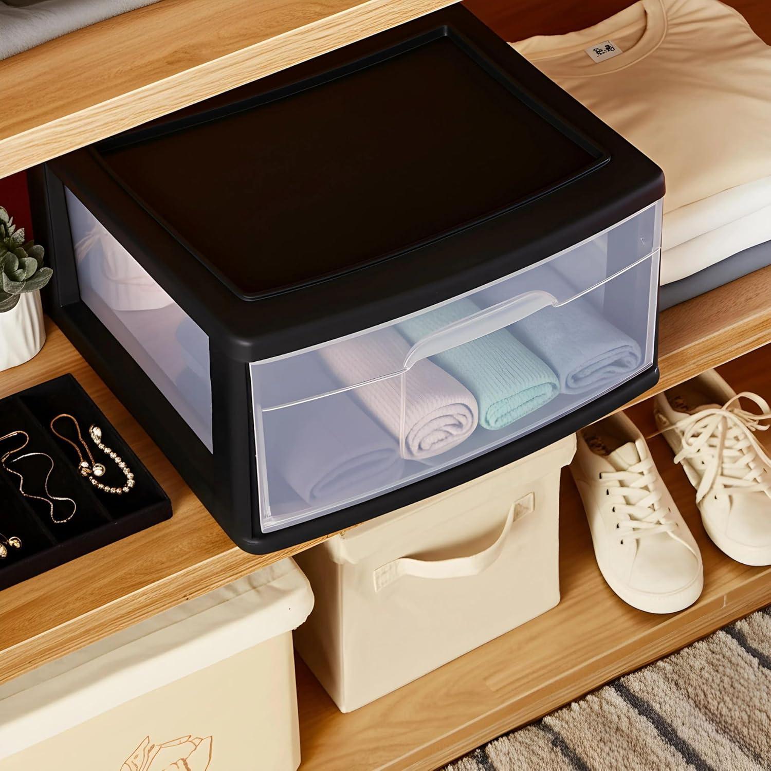 imageHOMZ 2Pack 1Drawer Storage Cart Clear Plastic Container 15quot Wide Body Black Frame  Organizing Drawer Containers for Home Bathroom Bedroom Office and ClassroomBlack frame with clear drawers