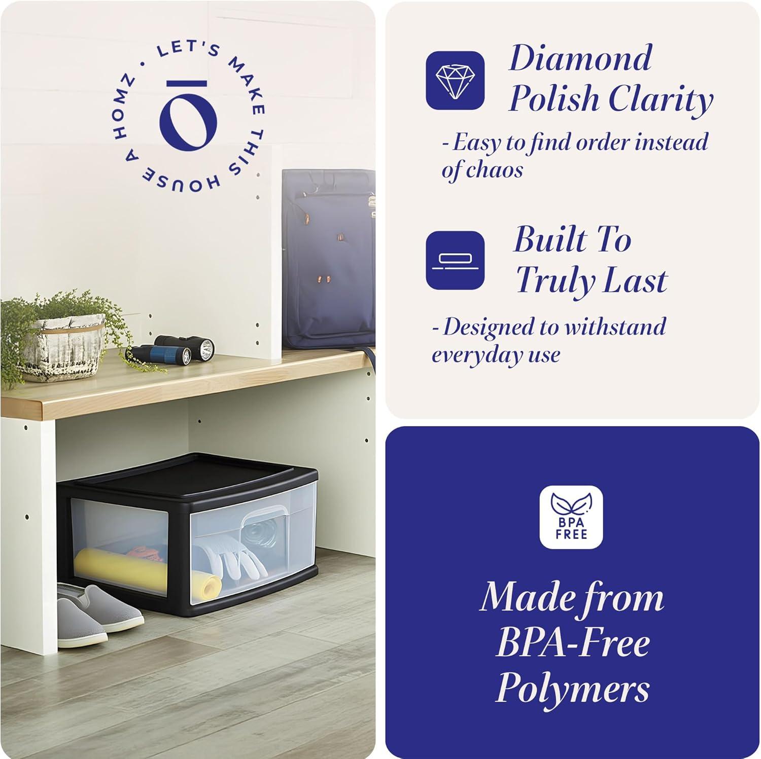 imageHOMZ 2Pack 1Drawer Storage Cart Clear Plastic Container 15quot Wide Body Black Frame  Organizing Drawer Containers for Home Bathroom Bedroom Office and ClassroomBlack frame with clear drawers