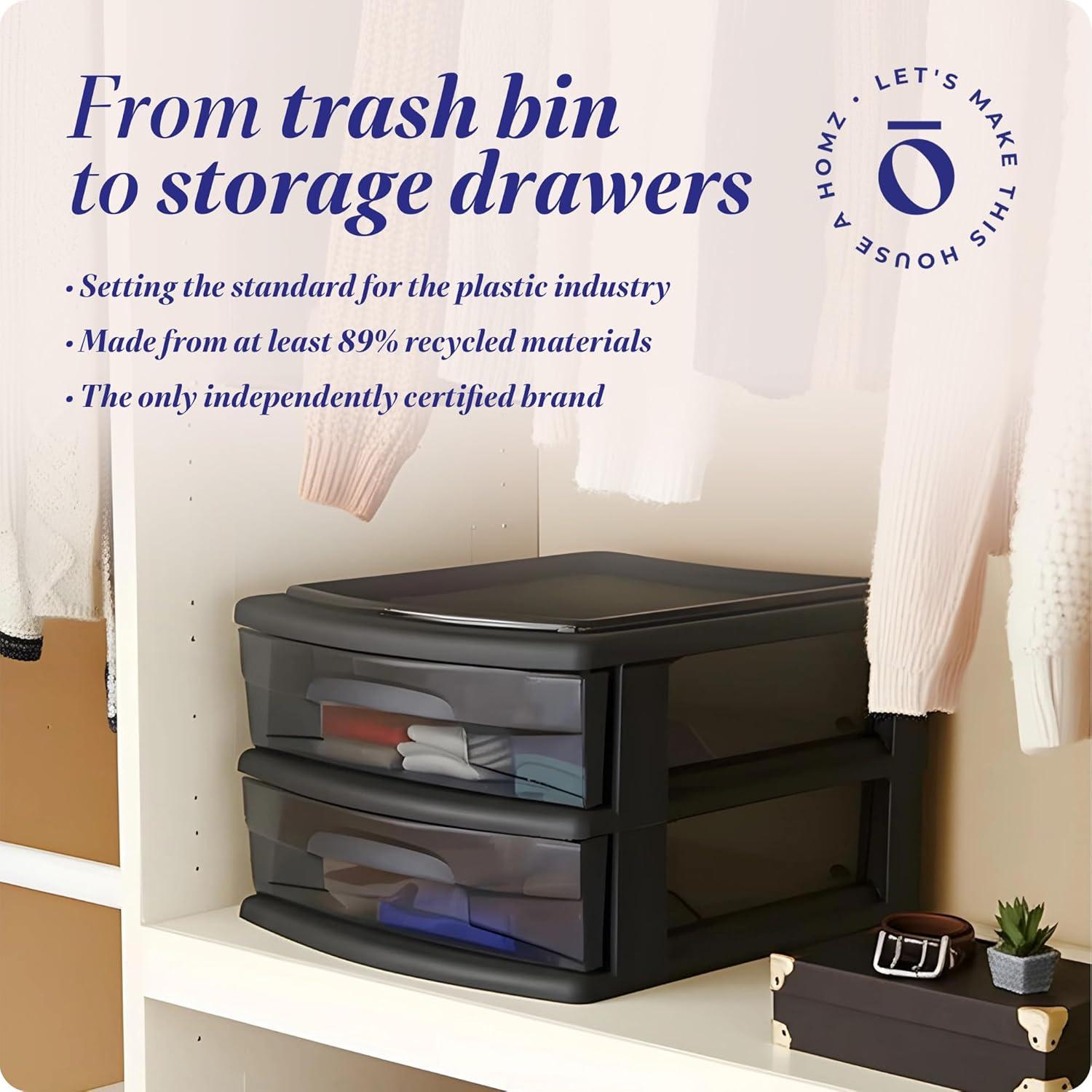 imageHOMZ 2Pack 2Drawer Storage Cart Plastic Drawers with Smoke Tint 15quot Wide Body Black Frame  Organizing Drawer Containers for Home Bathroom Bedroom Office and ClassroomBlack frame with smoke tint drawers