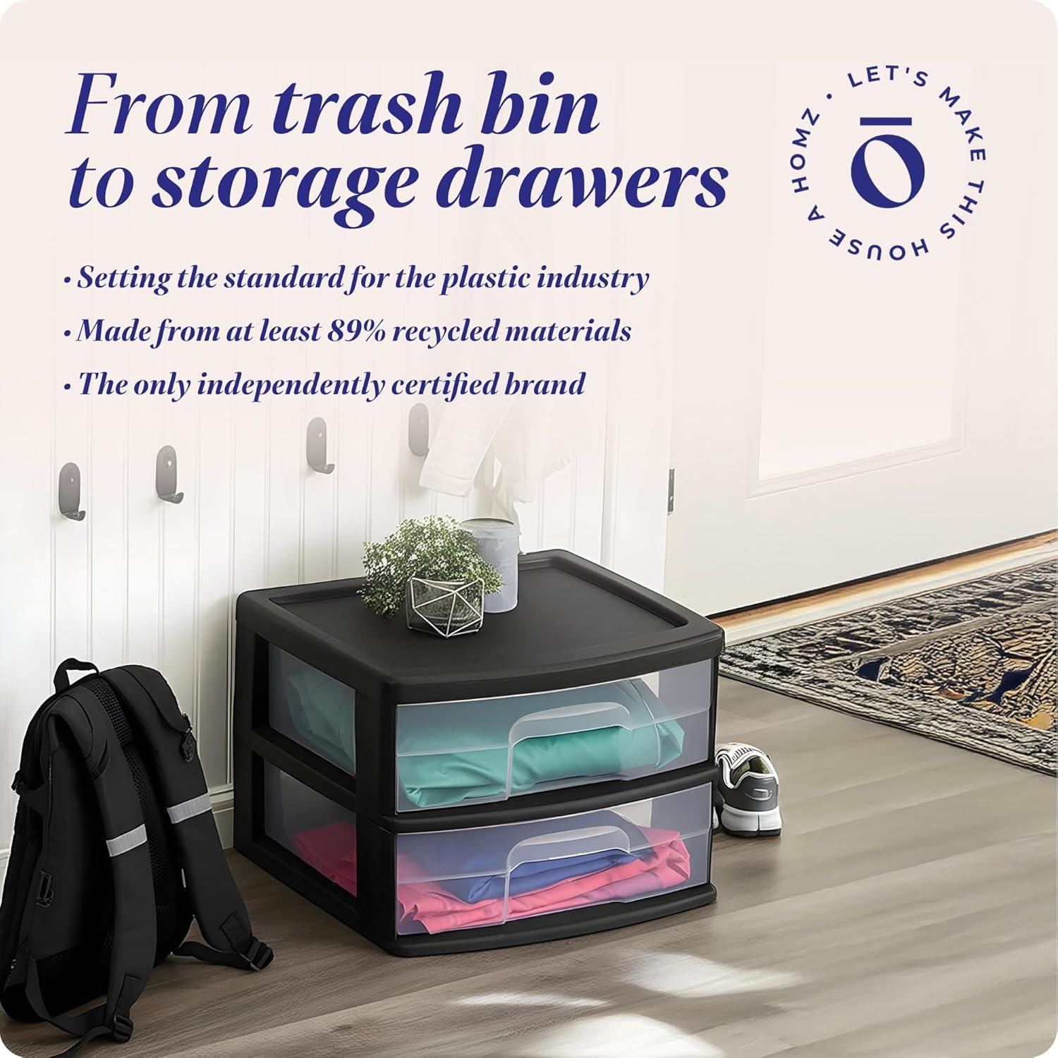 imageHOMZ 2Pack 2Drawer Storage Cart Plastic Drawers with Smoke Tint 15quot Wide Body Black Frame  Organizing Drawer Containers for Home Bathroom Bedroom Office and ClassroomBlack frame with clear drawers