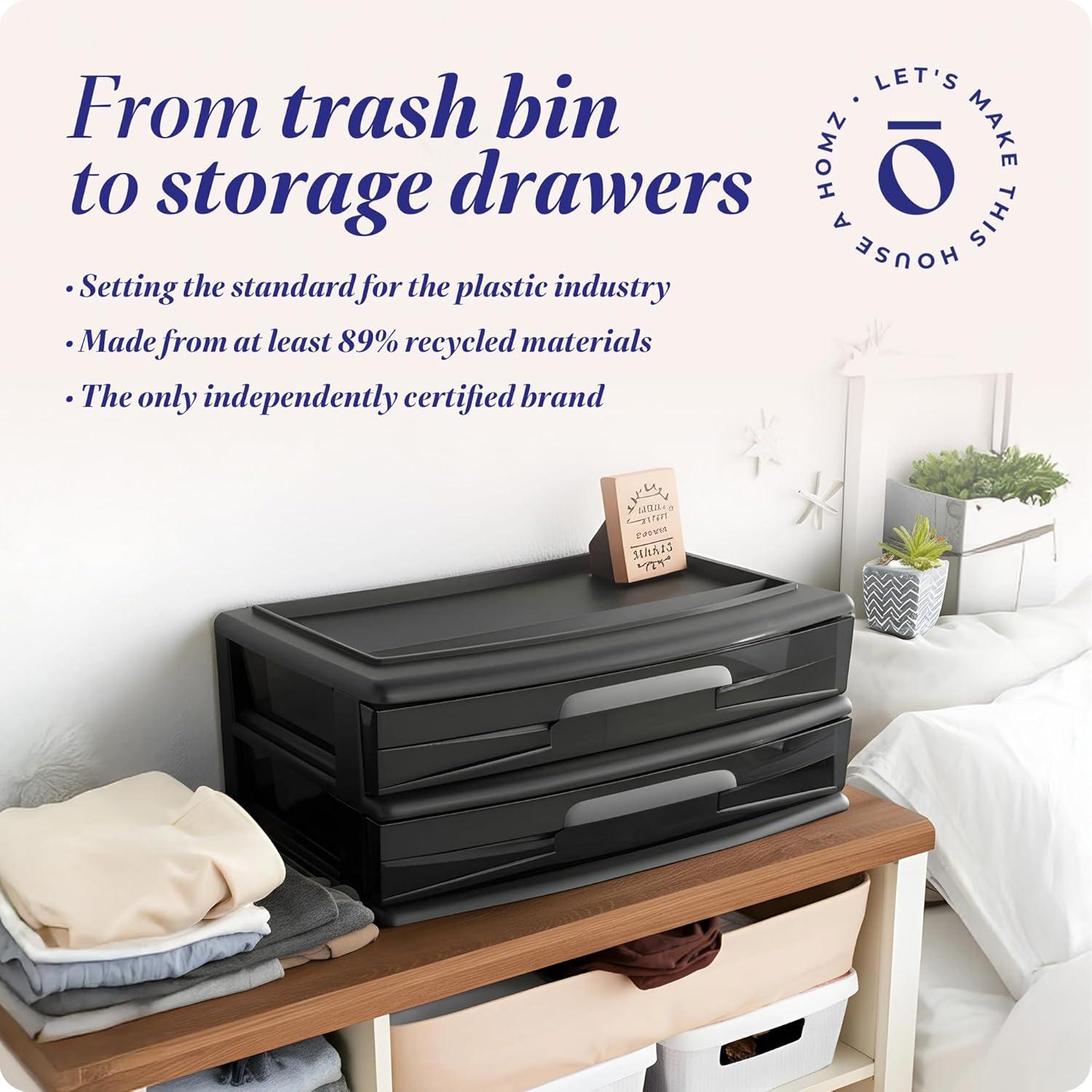 imageHOMZ 2Pack 2Drawer Storage Cart Plastic Drawers with Smoke Tint 15quot Wide Body Black Frame  Organizing Drawer Containers for Home Bathroom Bedroom Office and ClassroomBlack frame with smoke tint drawers