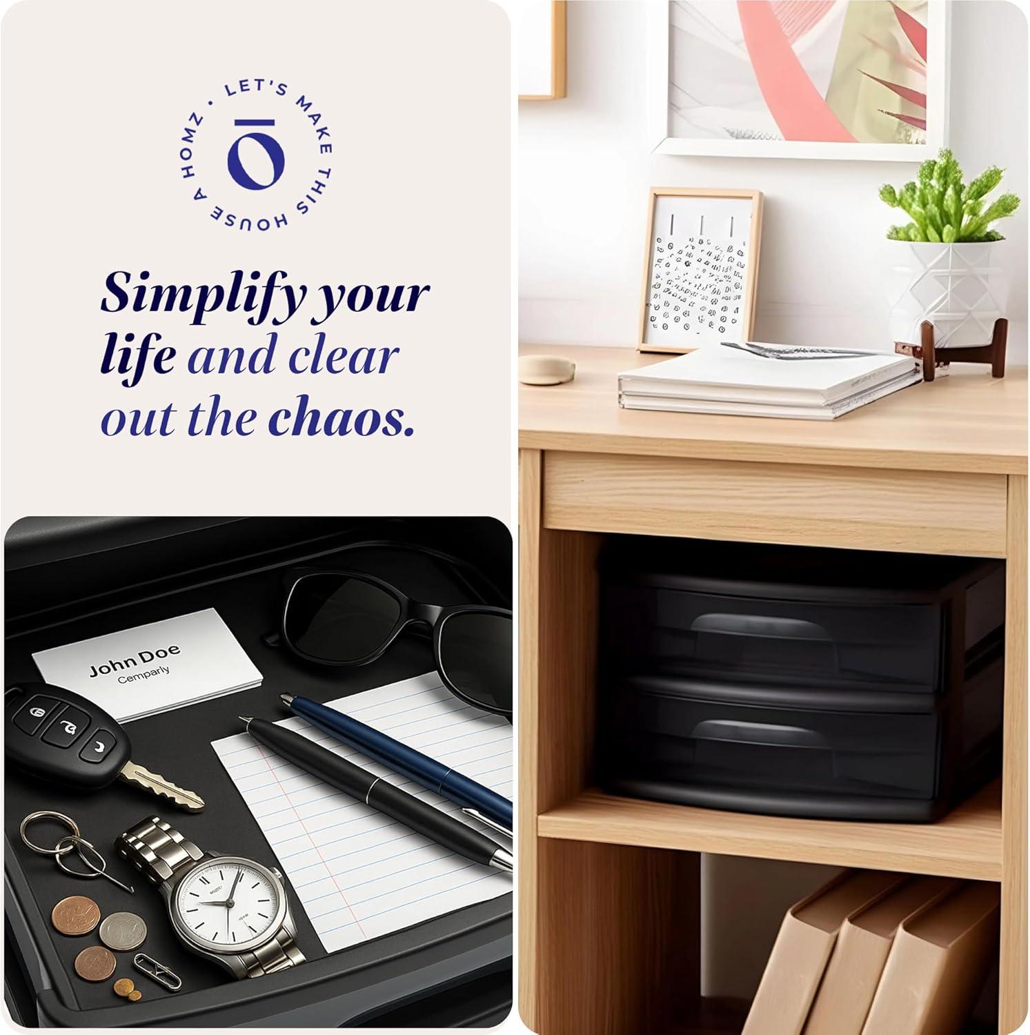 imageHOMZ 2Pack 2Drawer Storage Cart Plastic Drawers with Smoke Tint 15quot Wide Body Black Frame  Organizing Drawer Containers for Home Bathroom Bedroom Office and ClassroomBlack frame with smoke tint drawers