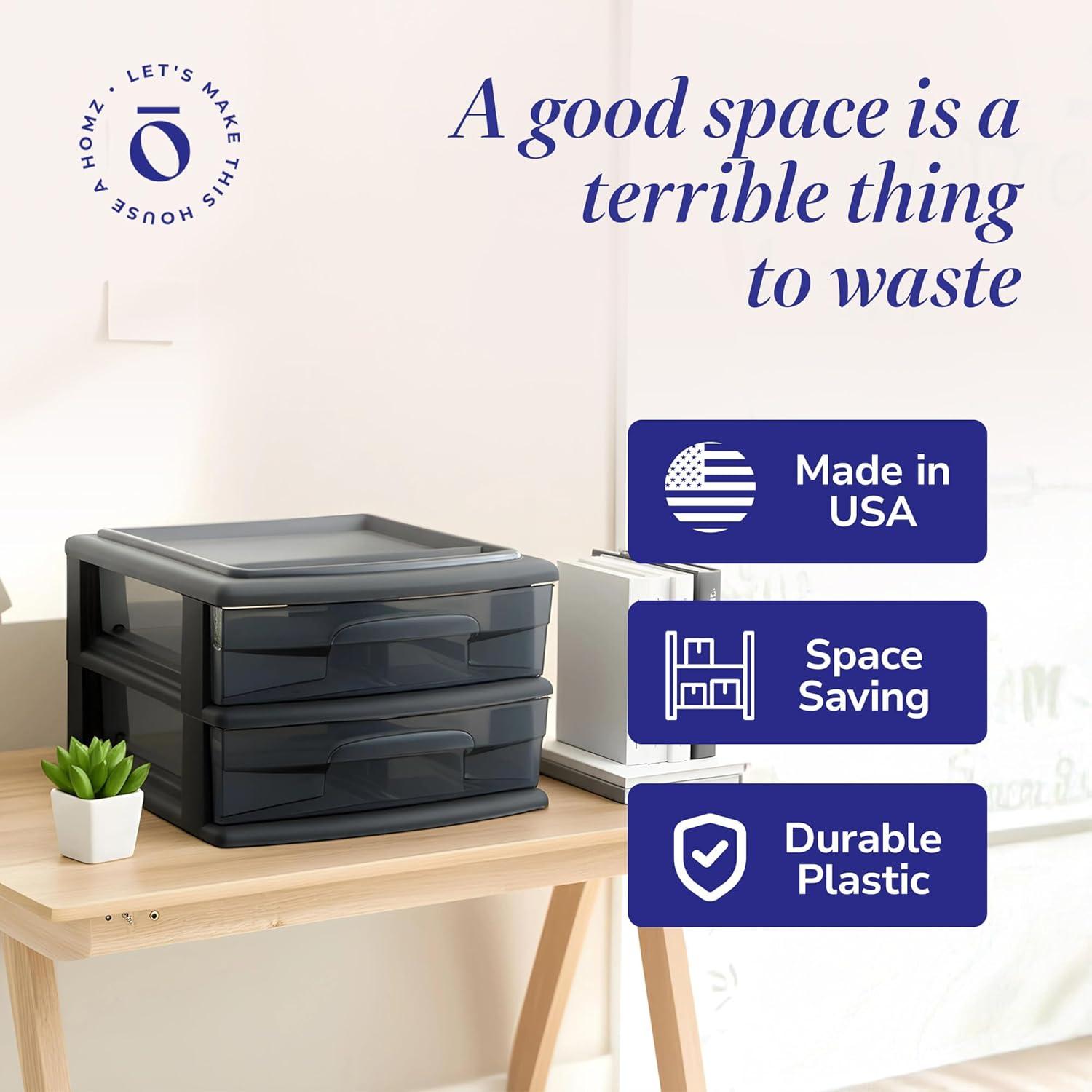 imageHOMZ 2Pack 2Drawer Storage Cart Plastic Drawers with Smoke Tint 15quot Wide Body Black Frame  Organizing Drawer Containers for Home Bathroom Bedroom Office and ClassroomBlack frame with smoke tint drawers