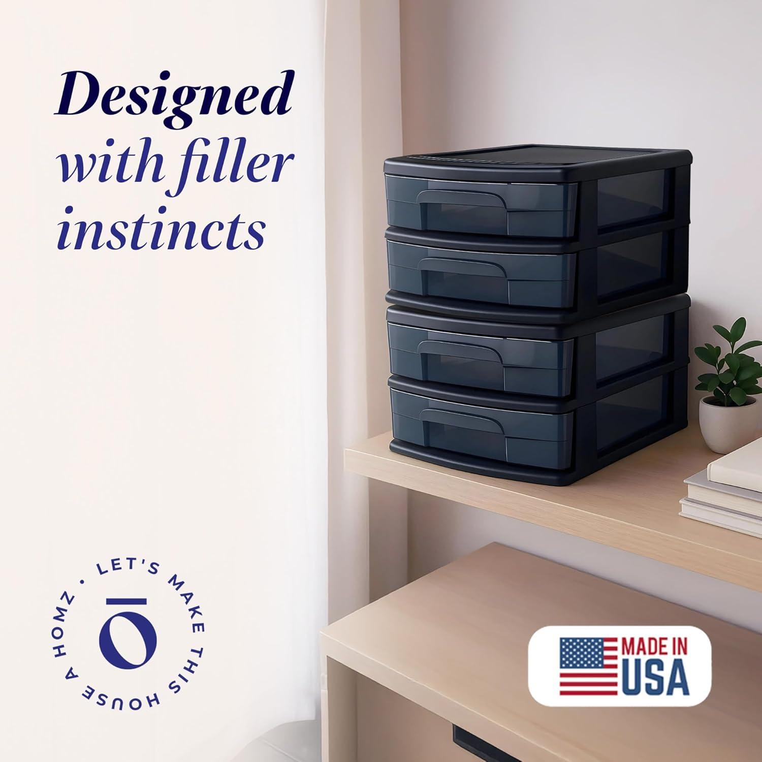 imageHOMZ 2Pack 2Drawer Storage Cart Plastic Drawers with Smoke Tint 15quot Wide Body Black Frame  Organizing Drawer Containers for Home Bathroom Bedroom Office and ClassroomBlack frame with smoke tint drawers