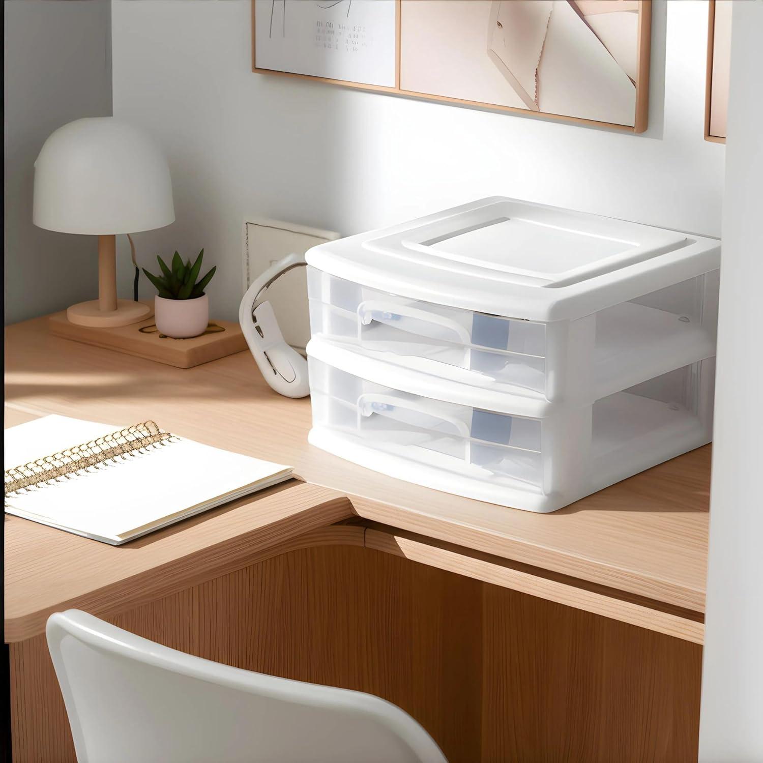 imageHOMZ 2Pack 2Drawer Storage Cart Plastic Drawers with Smoke Tint 15quot Wide Body Black Frame  Organizing Drawer Containers for Home Bathroom Bedroom Office and ClassroomWhite frame with clear drawers