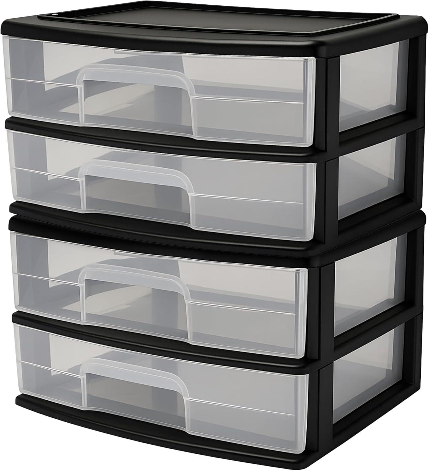 imageHOMZ 2Pack 2Drawer Storage Cart Plastic Drawers with Smoke Tint 15quot Wide Body Black Frame  Organizing Drawer Containers for Home Bathroom Bedroom Office and ClassroomBlack frame with clear drawers