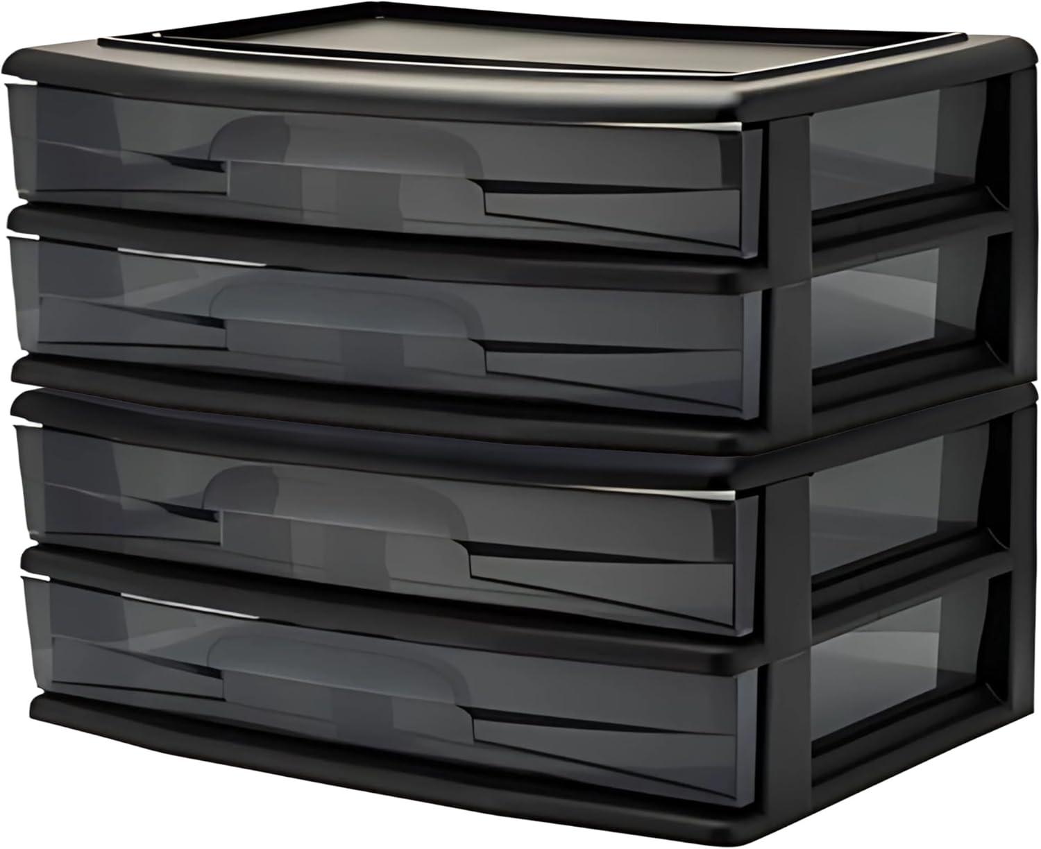 imageHOMZ 2Pack 2Drawer Storage Cart Plastic Drawers with Smoke Tint 15quot Wide Body Black Frame  Organizing Drawer Containers for Home Bathroom Bedroom Office and ClassroomBlack frame with smoke tint drawers