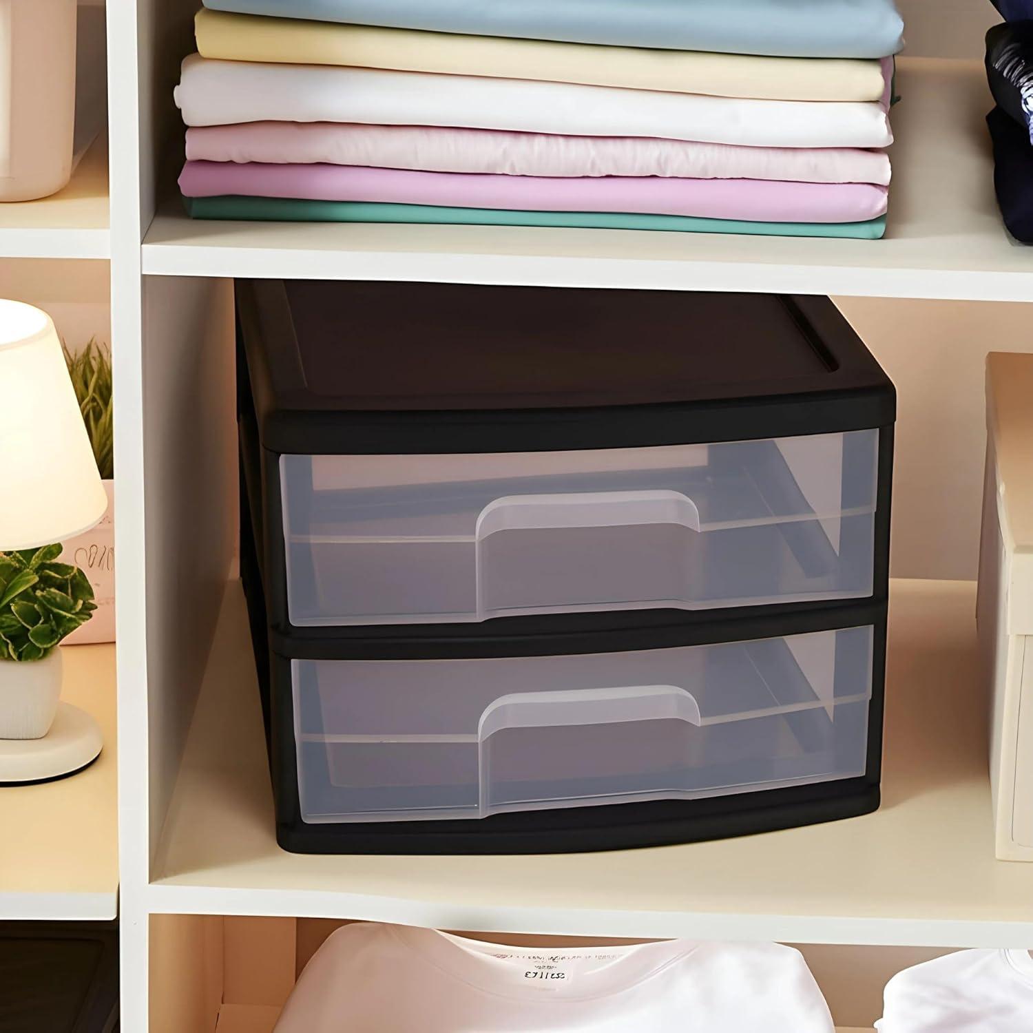 imageHOMZ 2Pack 2Drawer Storage Cart Plastic Drawers with Smoke Tint 15quot Wide Body Black Frame  Organizing Drawer Containers for Home Bathroom Bedroom Office and ClassroomBlack frame with clear drawers