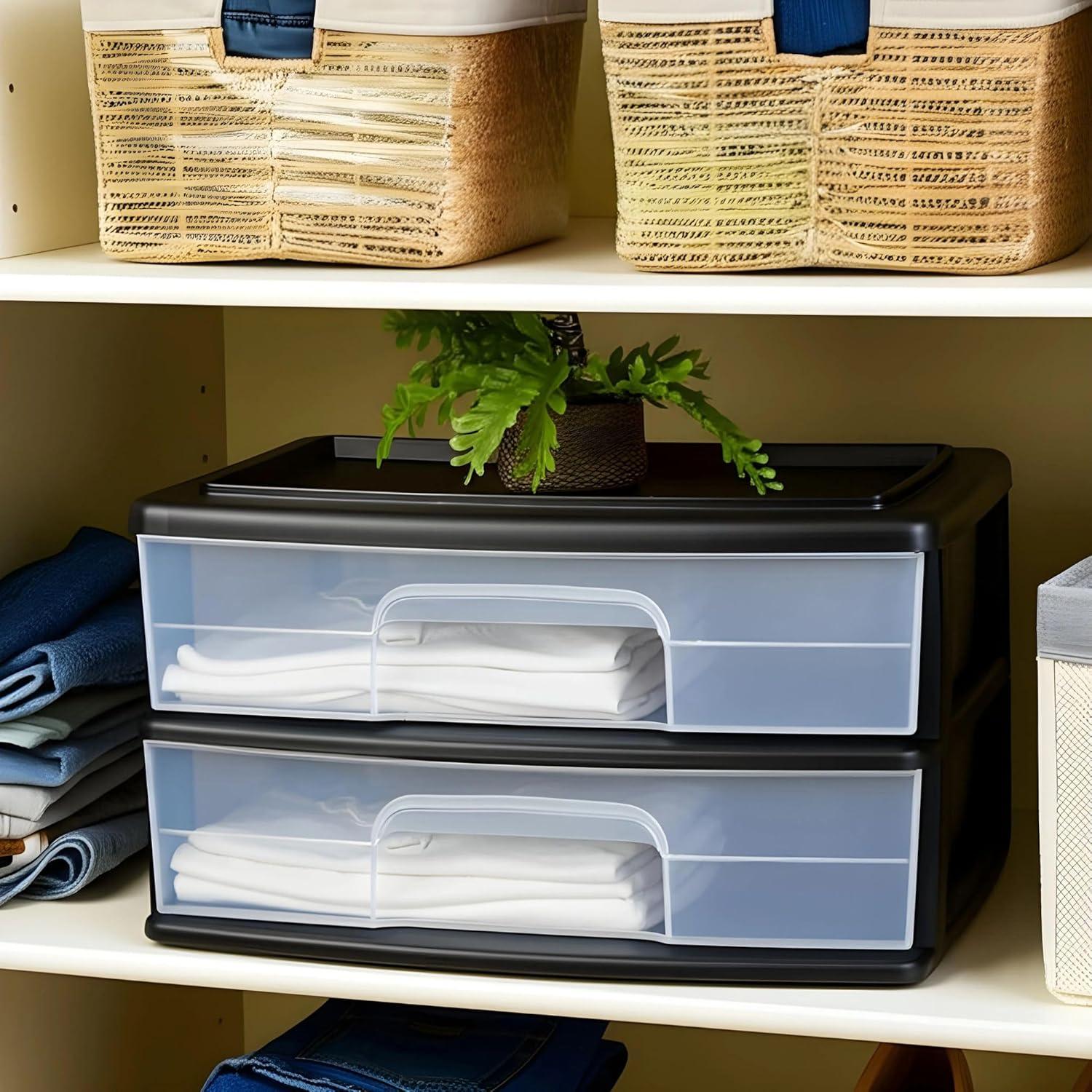 imageHOMZ 2Pack 2Drawer Storage Cart Plastic Drawers with Smoke Tint 15quot Wide Body Black Frame  Organizing Drawer Containers for Home Bathroom Bedroom Office and ClassroomBlack frame with clear drawers