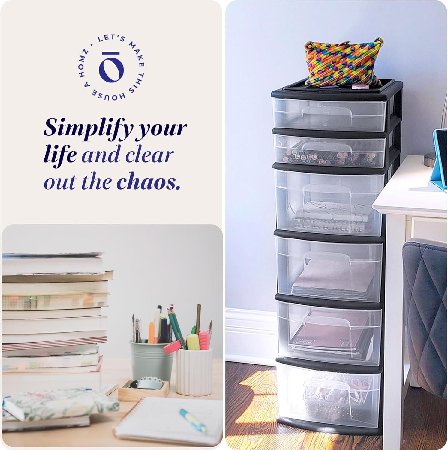 imageHOMZ 2Pack Drawer Tower 5Tier Clear Plastic Storage Organizer Unit Black Frame  MultiPurpose Container Drawers for Bedroom Bathroom and Office OrganizationBlack