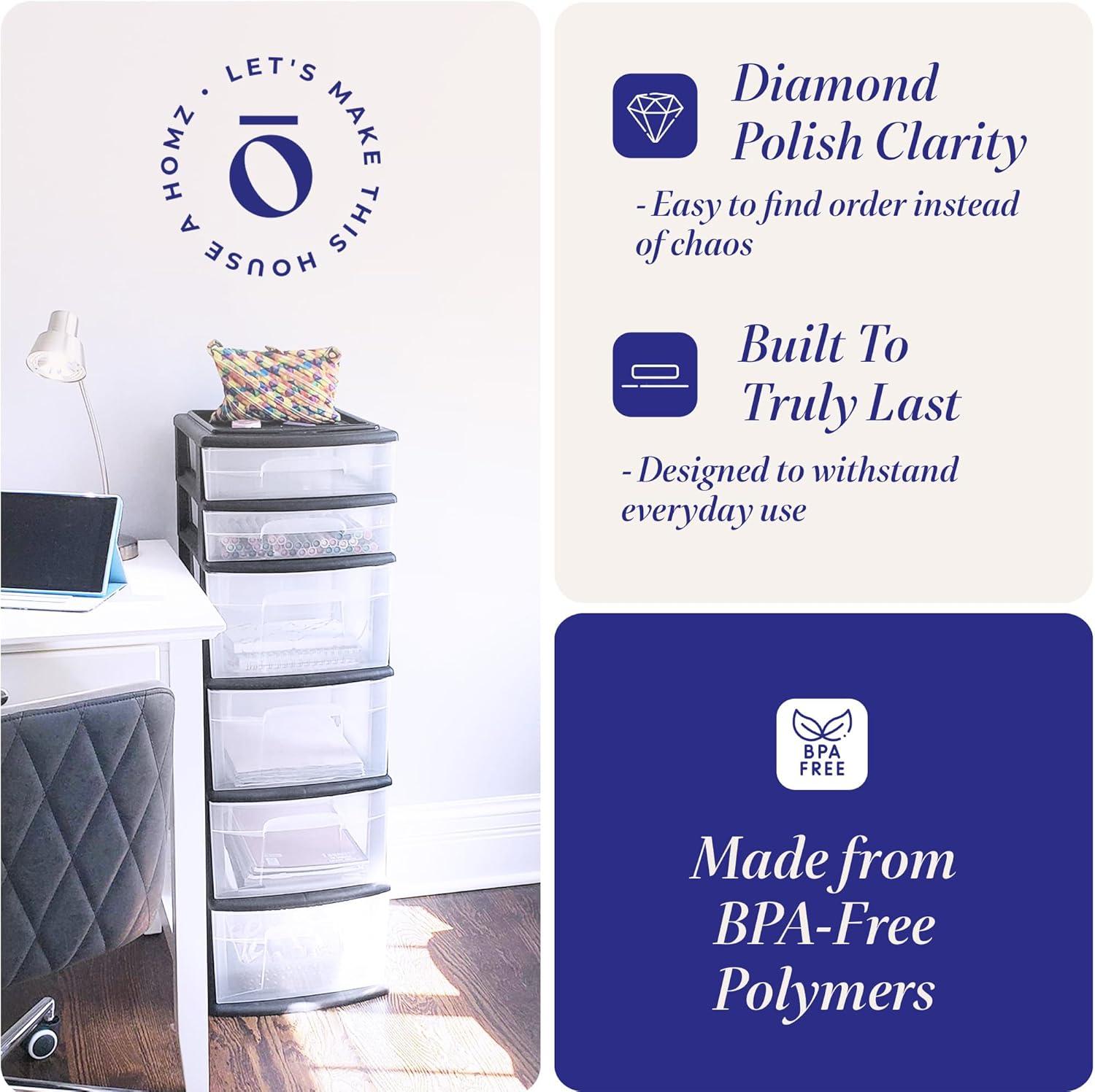 imageHOMZ 2Pack Drawer Tower 5Tier Clear Plastic Storage Organizer Unit Black Frame  MultiPurpose Container Drawers for Bedroom Bathroom and Office OrganizationBlack