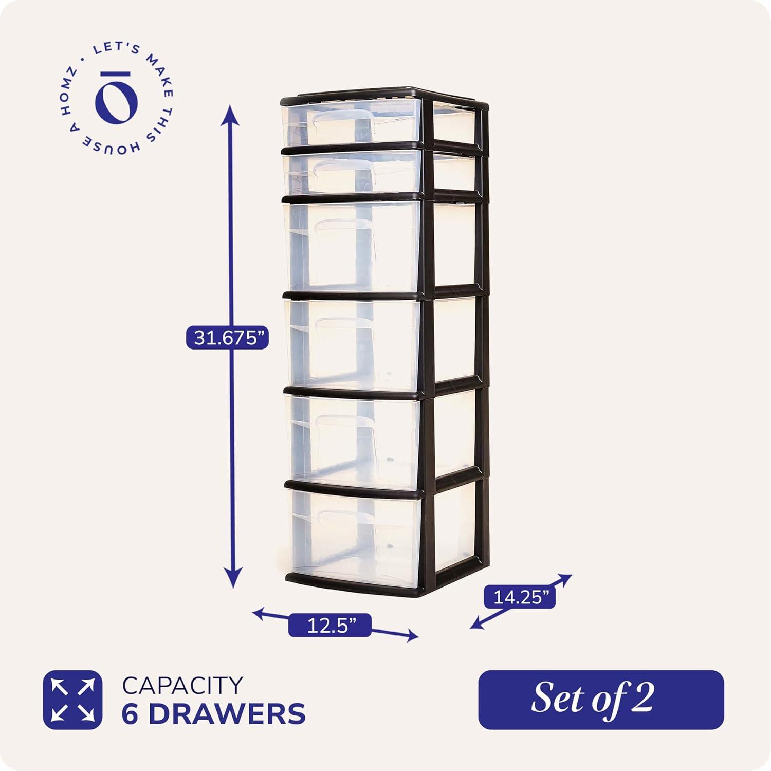 imageHOMZ 2Pack Drawer Tower 5Tier Clear Plastic Storage Organizer Unit Black Frame  MultiPurpose Container Drawers for Bedroom Bathroom and Office OrganizationBlack
