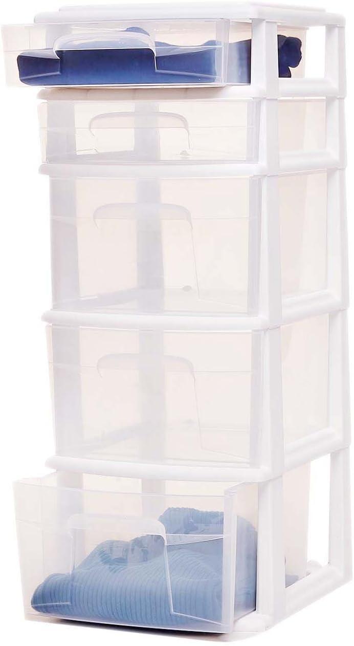 imageHOMZ 2Pack Drawer Tower 5Tier Clear Plastic Storage Organizer Unit Black Frame  MultiPurpose Container Drawers for Bedroom Bathroom and Office OrganizationWhite