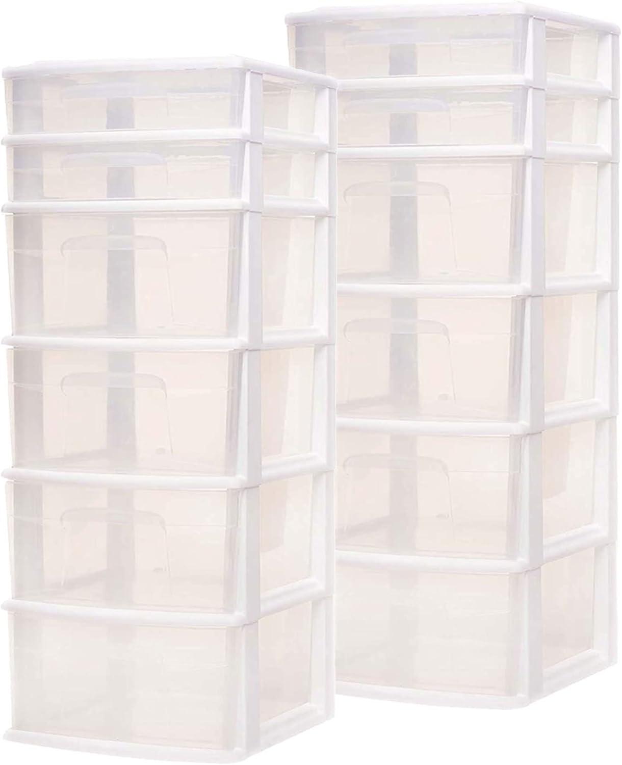imageHOMZ 2Pack Drawer Tower 5Tier Clear Plastic Storage Organizer Unit Black Frame  MultiPurpose Container Drawers for Bedroom Bathroom and Office OrganizationWhite