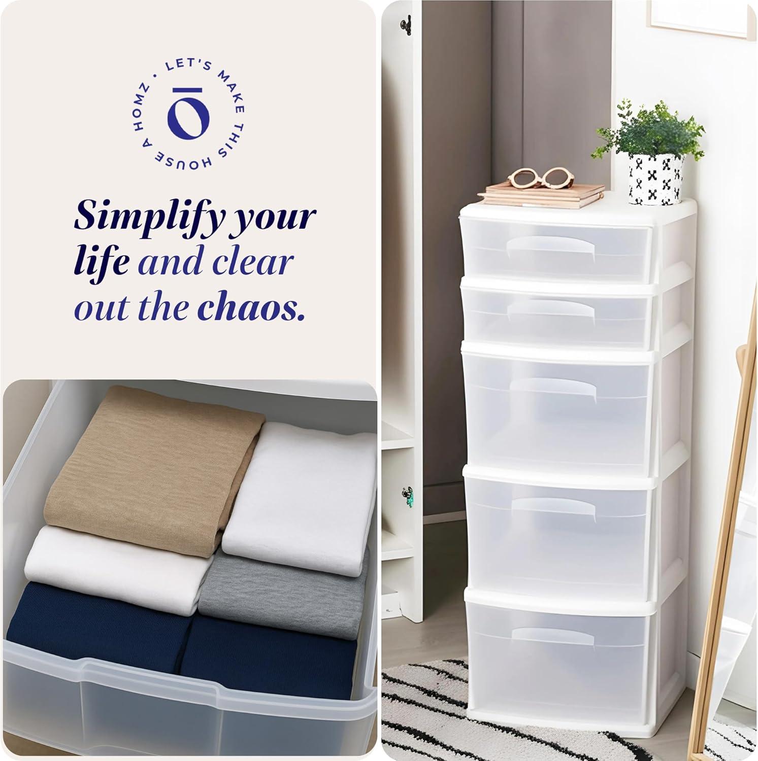 imageHOMZ 2Pack Drawer Tower 5Tier Clear Plastic Storage Organizer Unit Black Frame  MultiPurpose Container Drawers for Bedroom Bathroom and Office OrganizationWhite