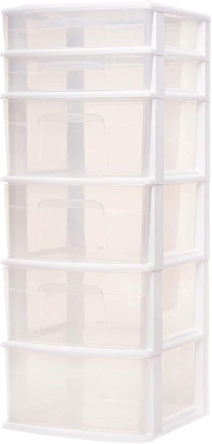 imageHOMZ 2Pack Drawer Tower 5Tier Clear Plastic Storage Organizer Unit Black Frame  MultiPurpose Container Drawers for Bedroom Bathroom and Office OrganizationWhite