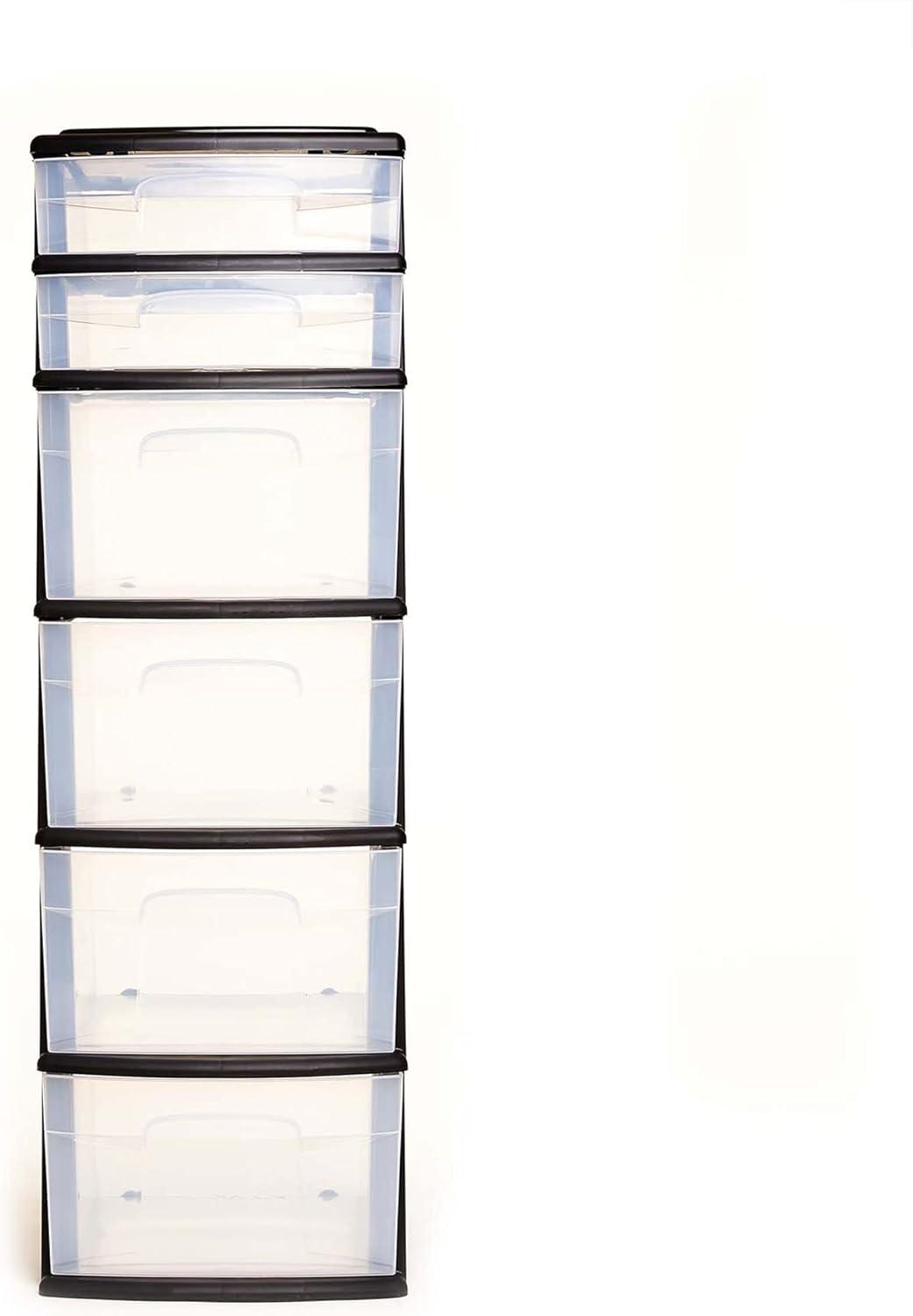 imageHOMZ 2Pack Drawer Tower 5Tier Clear Plastic Storage Organizer Unit Black Frame  MultiPurpose Container Drawers for Bedroom Bathroom and Office OrganizationBlack