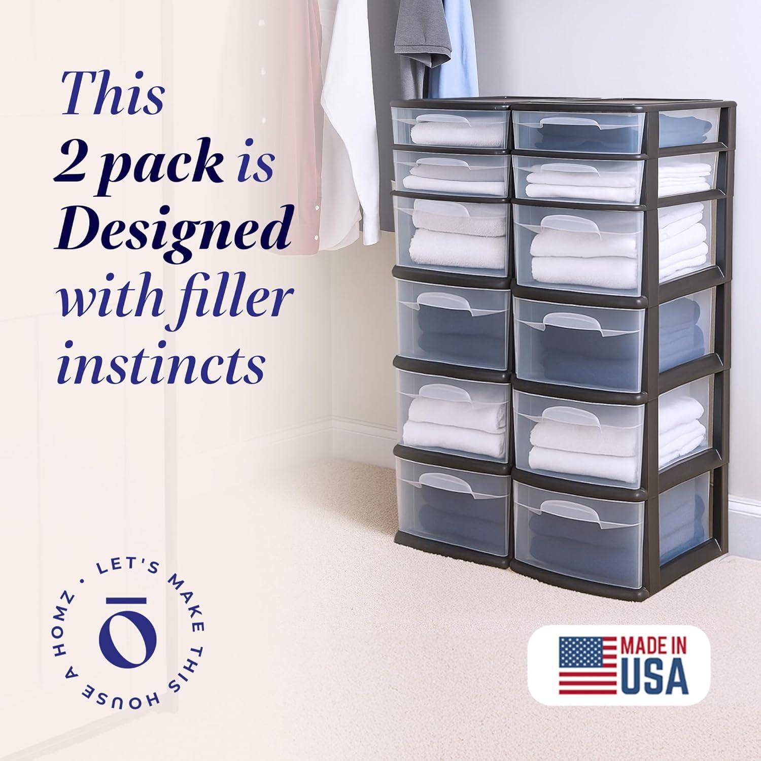 imageHOMZ 2Pack Drawer Tower 5Tier Clear Plastic Storage Organizer Unit Black Frame  MultiPurpose Container Drawers for Bedroom Bathroom and Office OrganizationBlack
