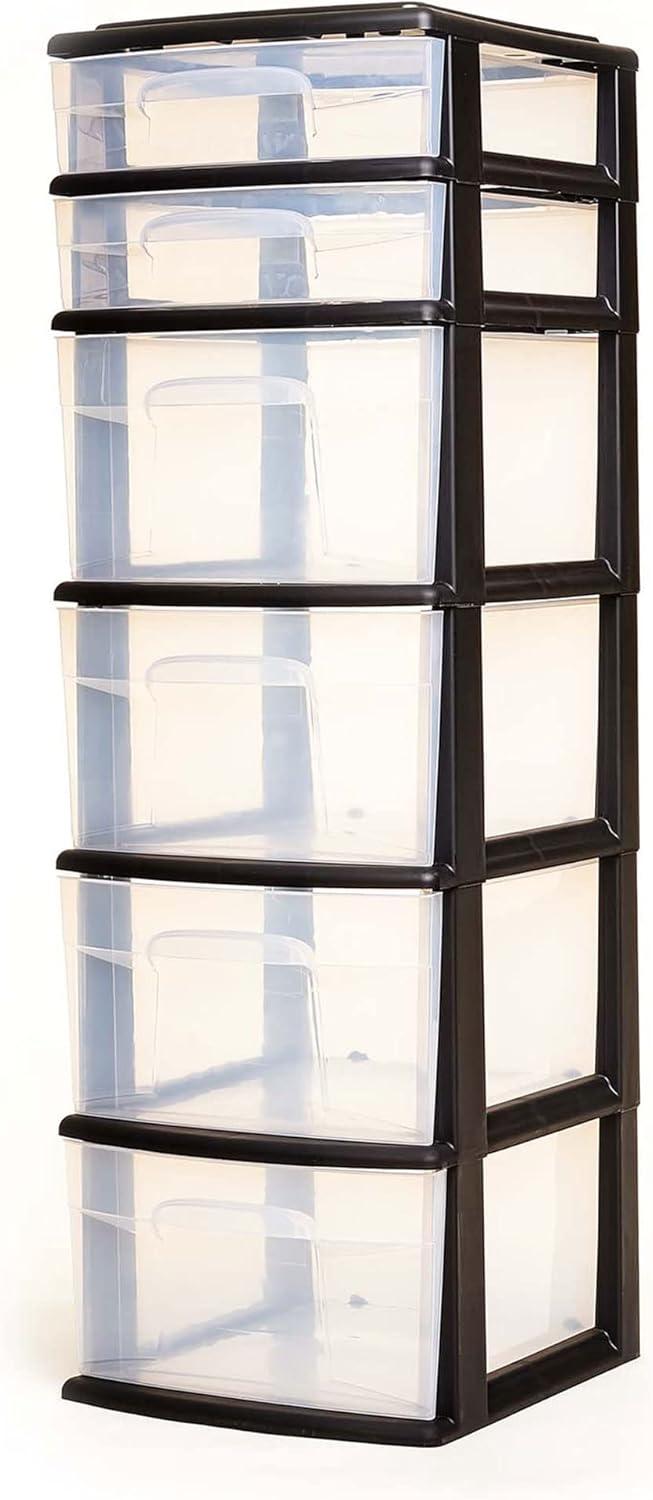 imageHOMZ 2Pack Drawer Tower 5Tier Clear Plastic Storage Organizer Unit Black Frame  MultiPurpose Container Drawers for Bedroom Bathroom and Office OrganizationBlack
