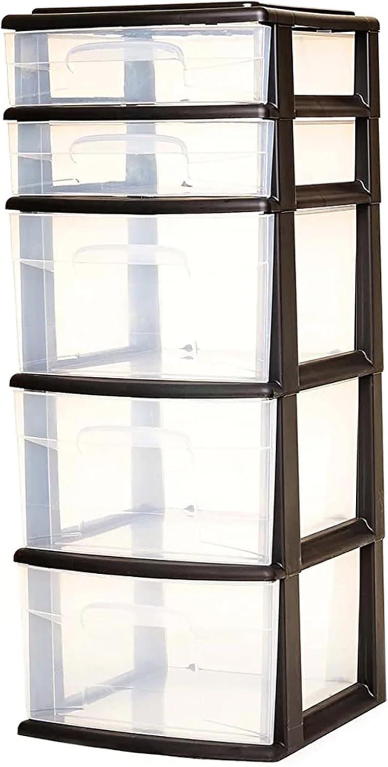 imageHOMZ 2Pack Drawer Tower 5Tier Clear Plastic Storage Organizer Unit Black Frame  MultiPurpose Container Drawers for Bedroom Bathroom and Office OrganizationBlack