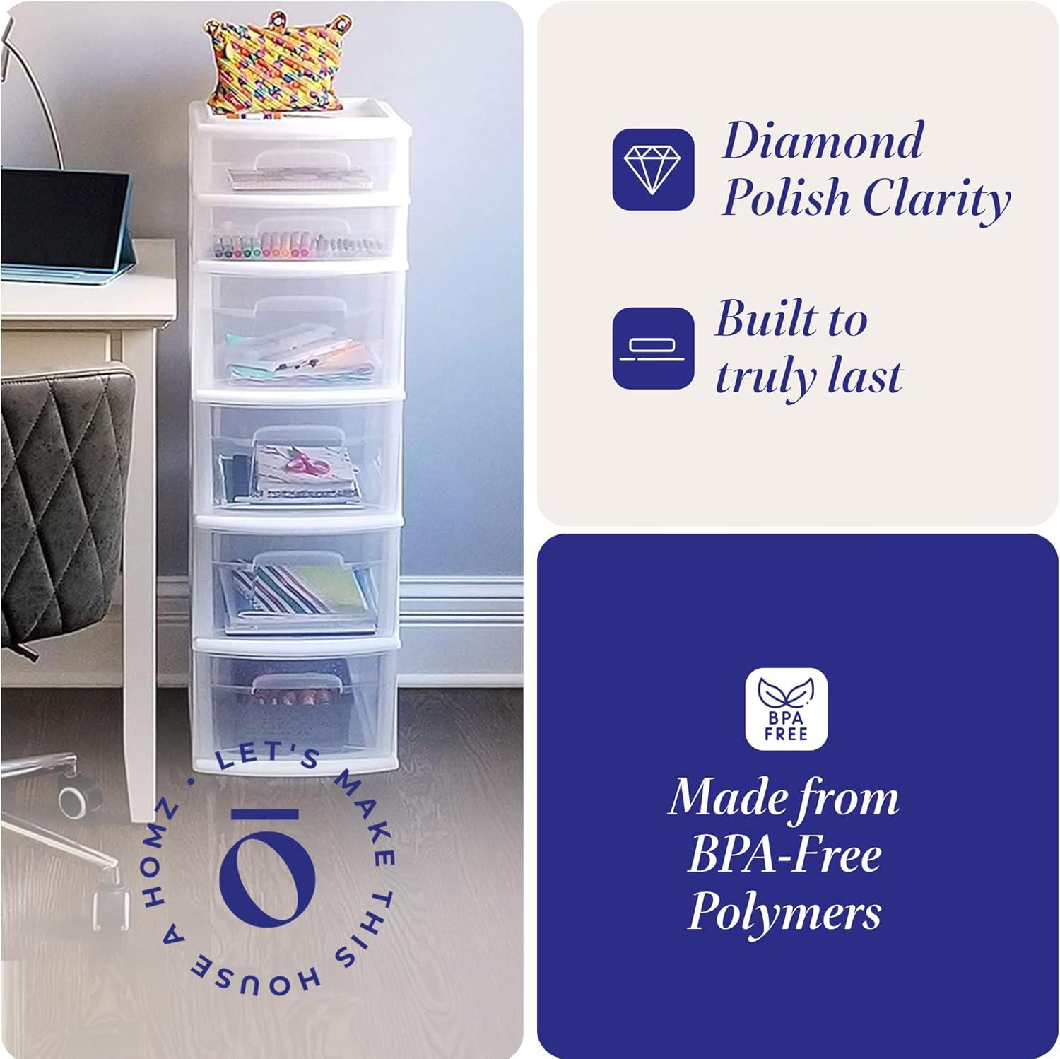imageHOMZ 2Pack Drawer Tower 5Tier Clear Plastic Storage Organizer Unit Black Frame  MultiPurpose Container Drawers for Bedroom Bathroom and Office OrganizationWhite