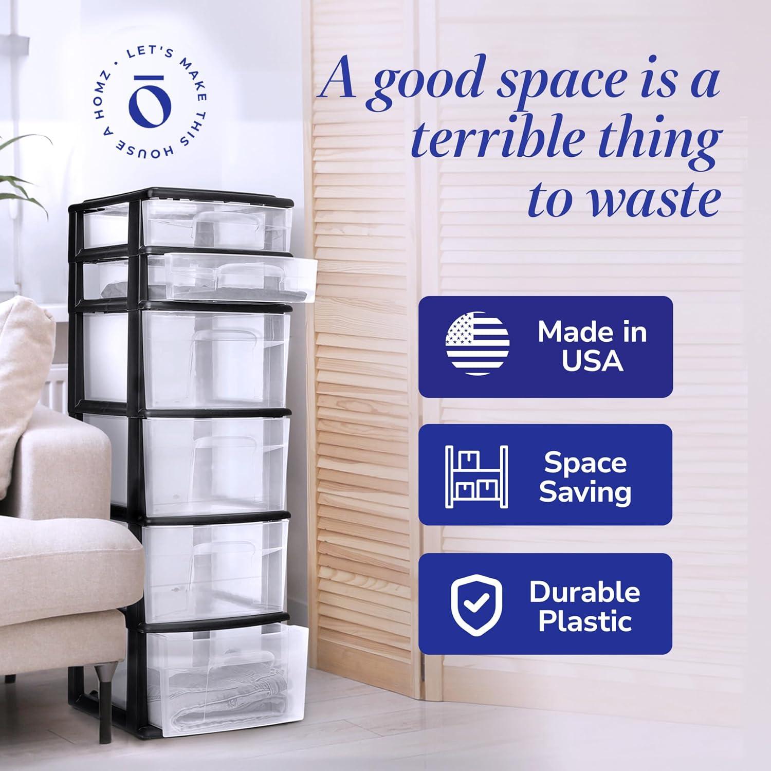 imageHOMZ 2Pack Drawer Tower 5Tier Clear Plastic Storage Organizer Unit Black Frame  MultiPurpose Container Drawers for Bedroom Bathroom and Office OrganizationBlack