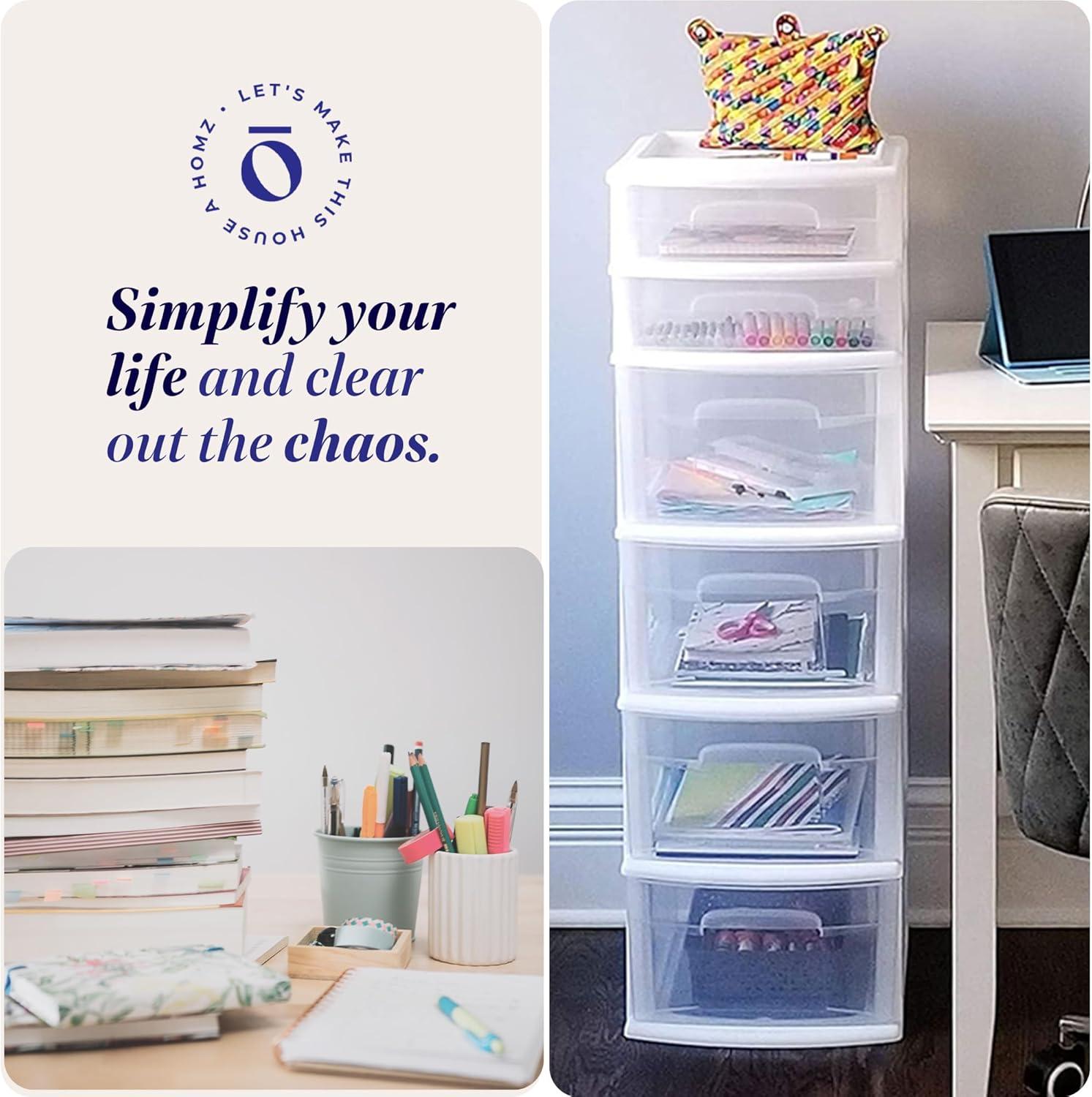 imageHOMZ 2Pack Drawer Tower 5Tier Clear Plastic Storage Organizer Unit Black Frame  MultiPurpose Container Drawers for Bedroom Bathroom and Office OrganizationWhite