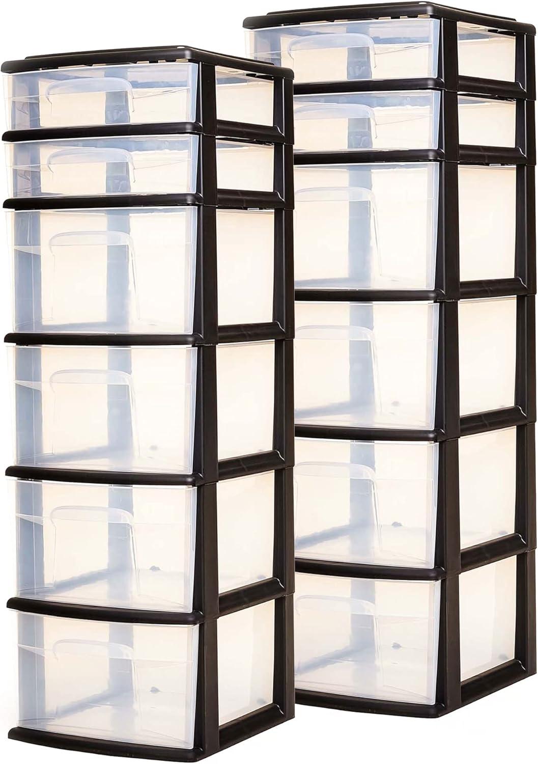 imageHOMZ 2Pack Drawer Tower 5Tier Clear Plastic Storage Organizer Unit Black Frame  MultiPurpose Container Drawers for Bedroom Bathroom and Office OrganizationBlack