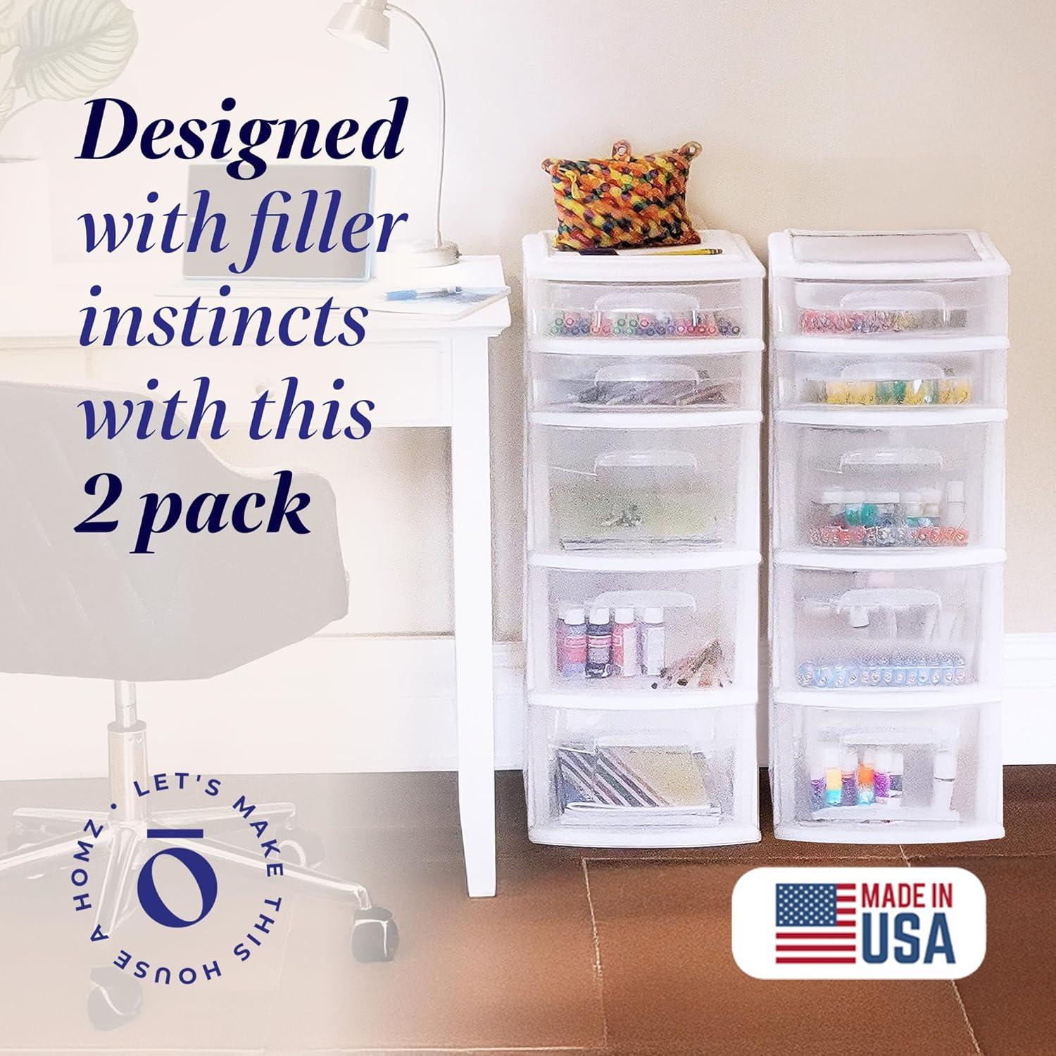 imageHOMZ 2Pack Drawer Tower 5Tier Clear Plastic Storage Organizer Unit Black Frame  MultiPurpose Container Drawers for Bedroom Bathroom and Office OrganizationWhite
