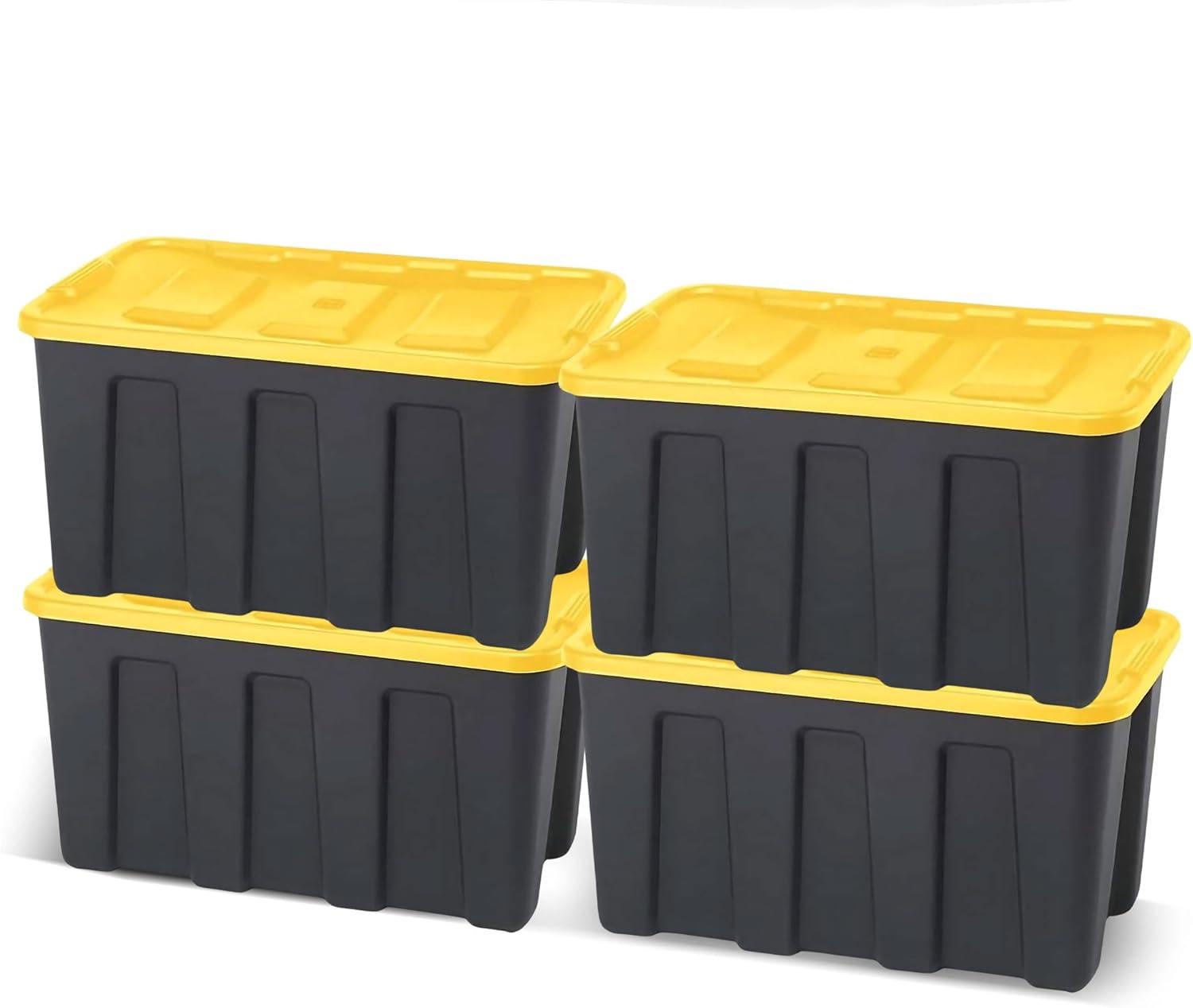 imageHOMZ 2Pack Durabilt Heavy Duty Plastic Storage Bins with Lids 27 Gallon GreenRed  Stackable Container Boxes for Holiday Attic and Garage OrganizationBlack BaseYellow Lid