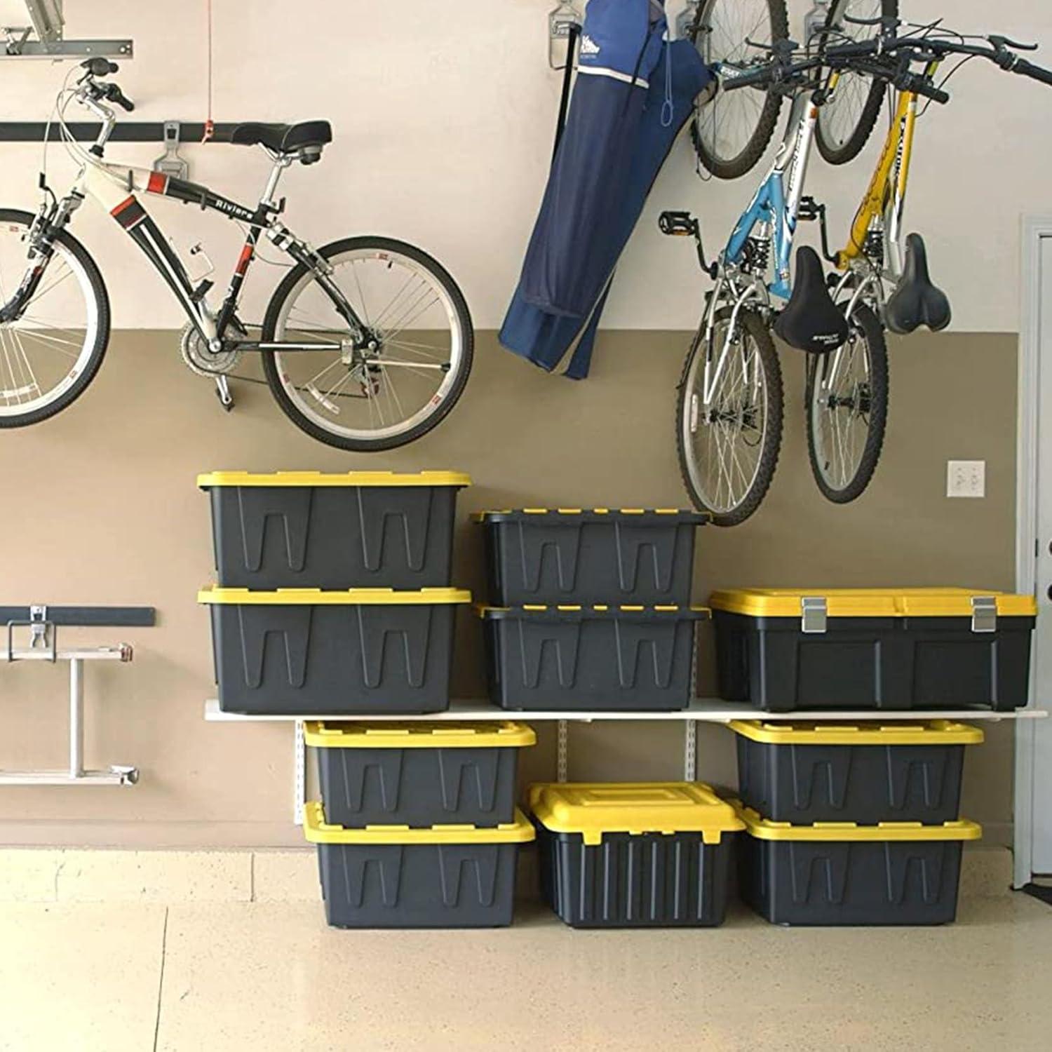 imageHOMZ 2Pack Durabilt Heavy Duty Plastic Storage Bins with Lids 27 Gallon GreenRed  Stackable Container Boxes for Holiday Attic and Garage OrganizationBlack BaseYellow Lid