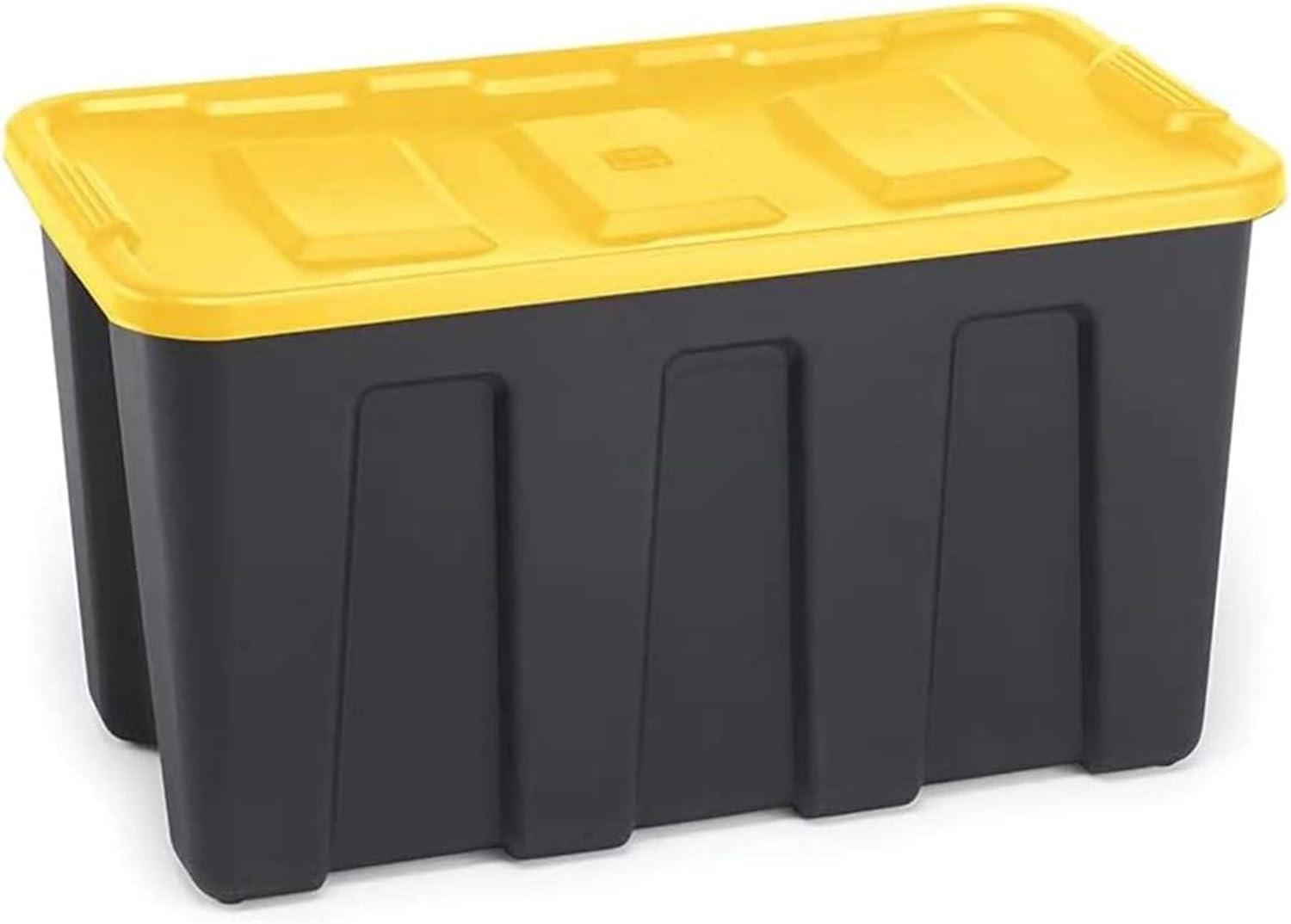 imageHOMZ 2Pack Durabilt Heavy Duty Plastic Storage Bins with Lids 27 Gallon GreenRed  Stackable Container Boxes for Holiday Attic and Garage OrganizationBlack BaseYellow Lid
